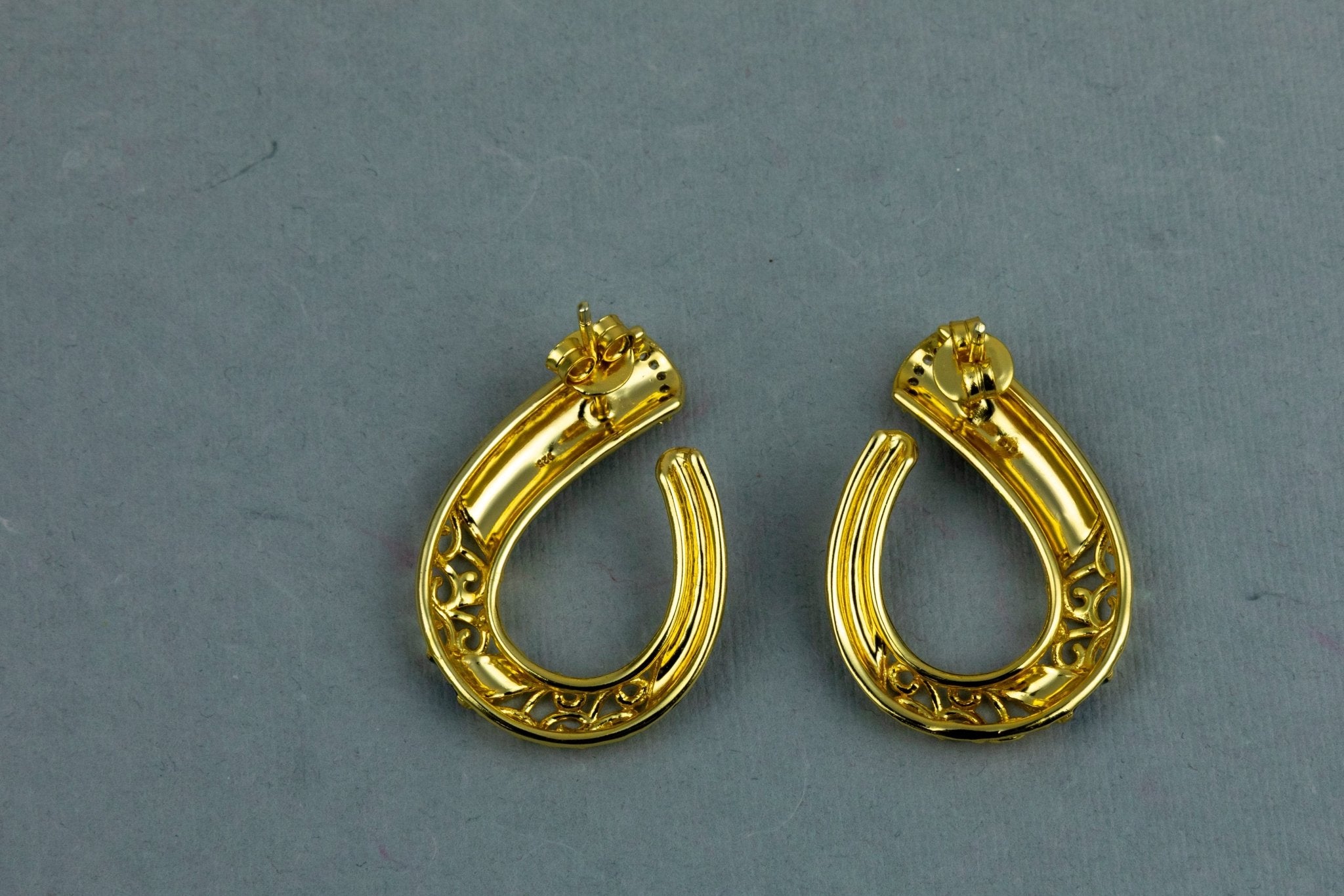 Blue Enamel & Gold Filigree Hoop Earrings - Miraura Jewels