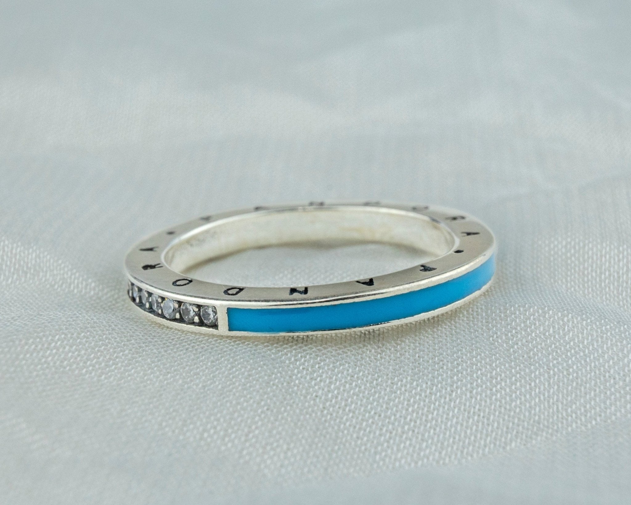 Blue Enamel Pandora Logo Band - Miraura Jewels