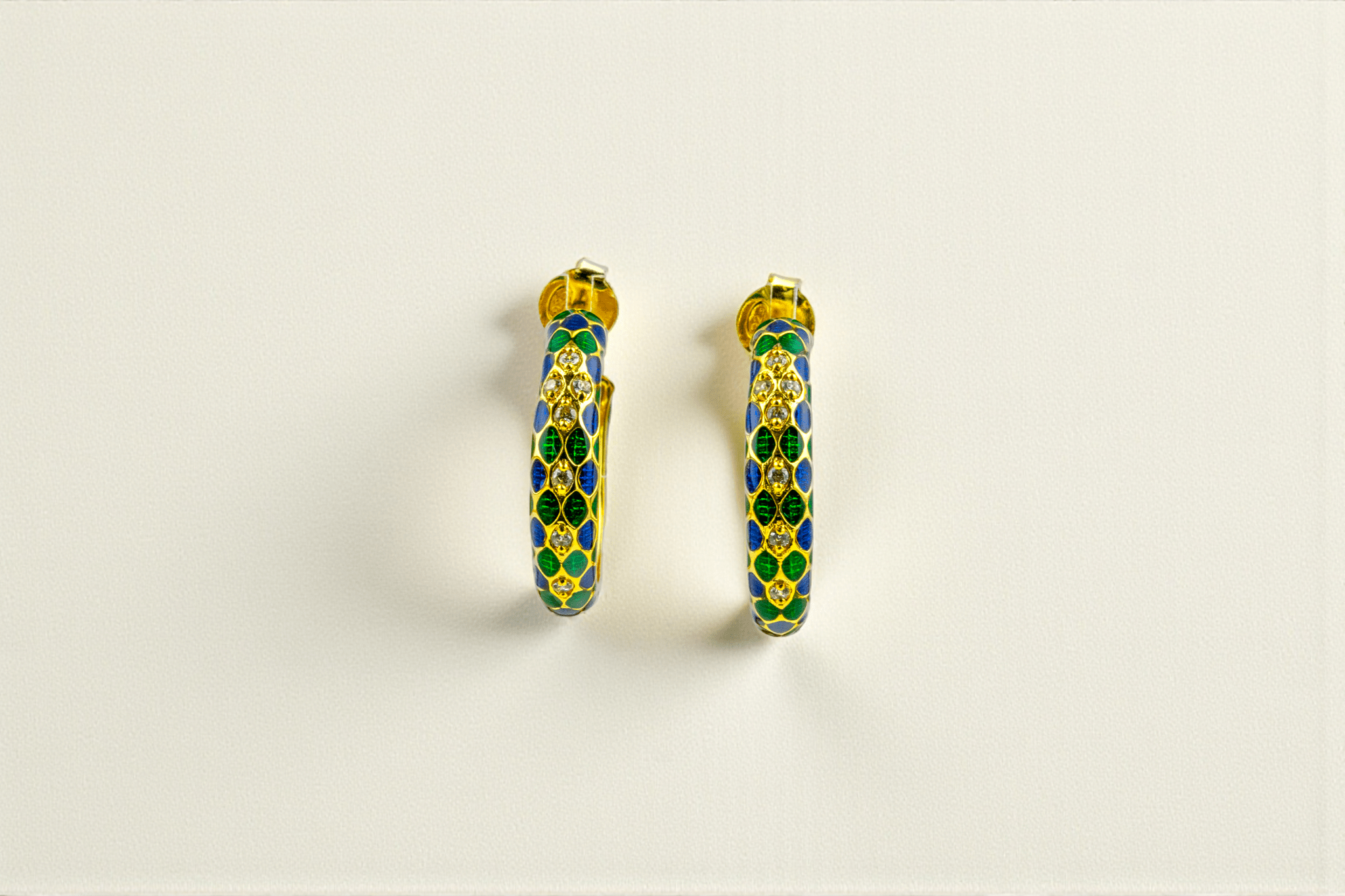 Blue & Green Enamel Gold - Tone Hoops - Miraura Jewels