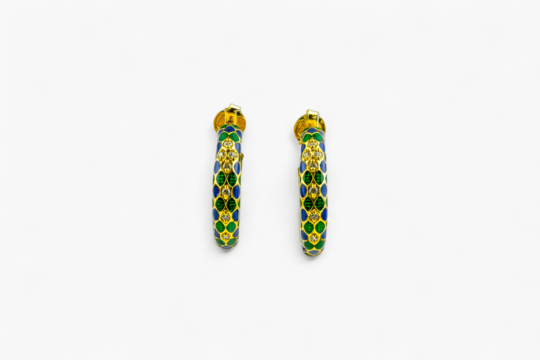 Blue & Green Enamel Gold - Tone Hoops - Miraura Jewels