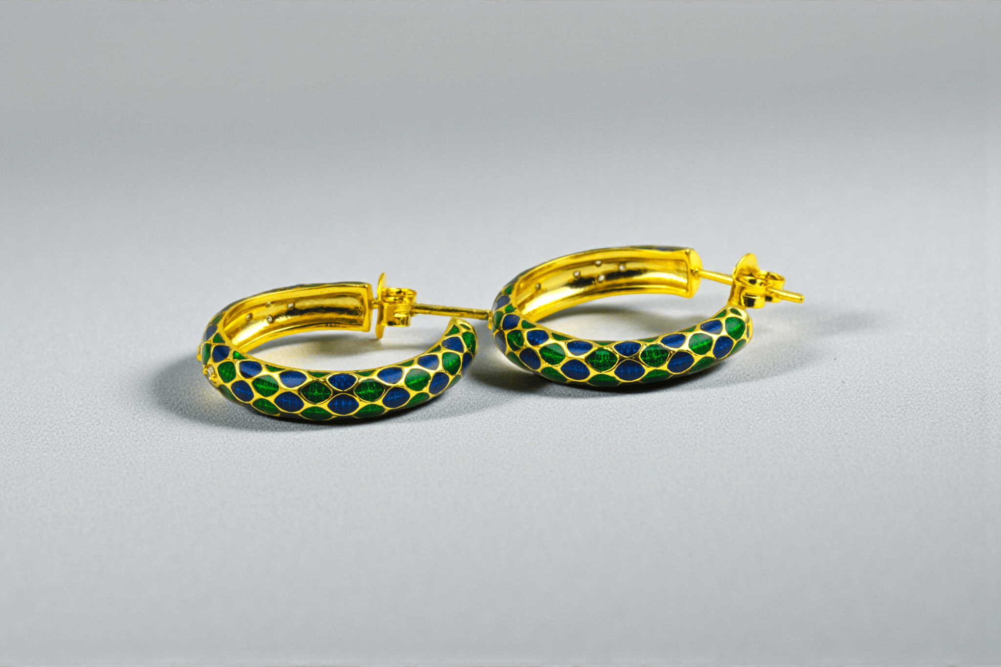 Blue & Green Enamel Gold - Tone Hoops - Miraura Jewels