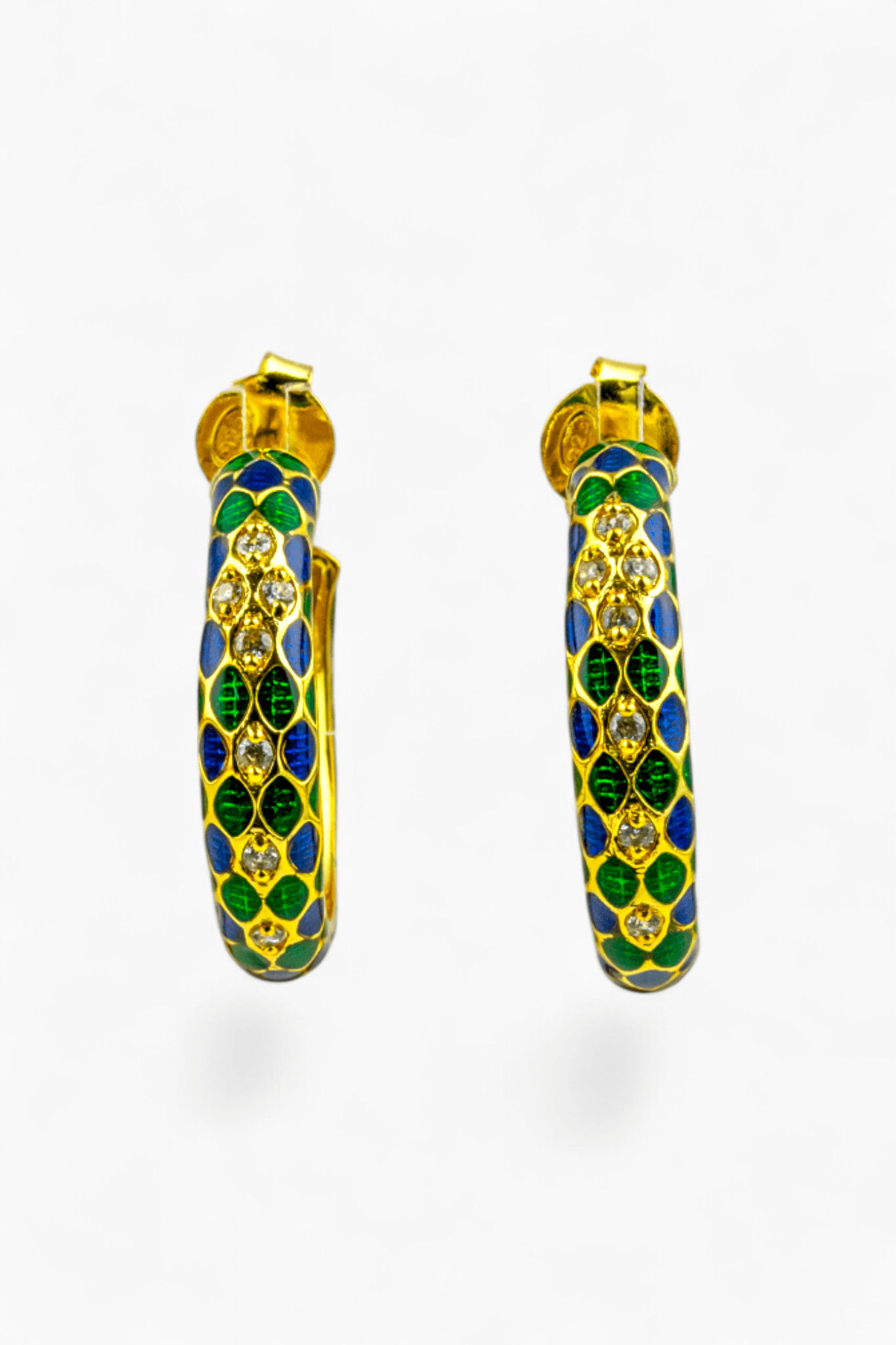 Blue & Green Enamel Gold - Tone Hoops - Miraura Jewels