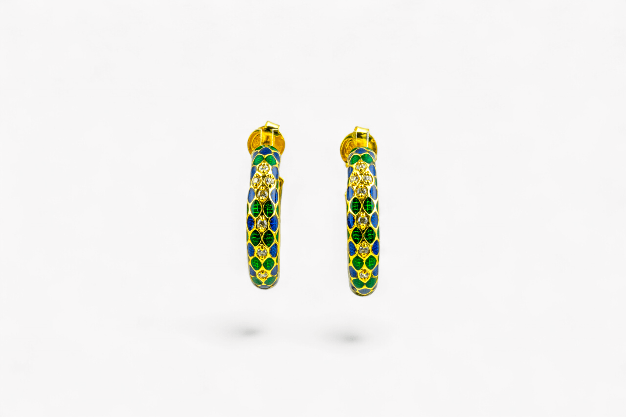 Blue & Green Enamel Gold - Tone Hoops - Miraura Jewels