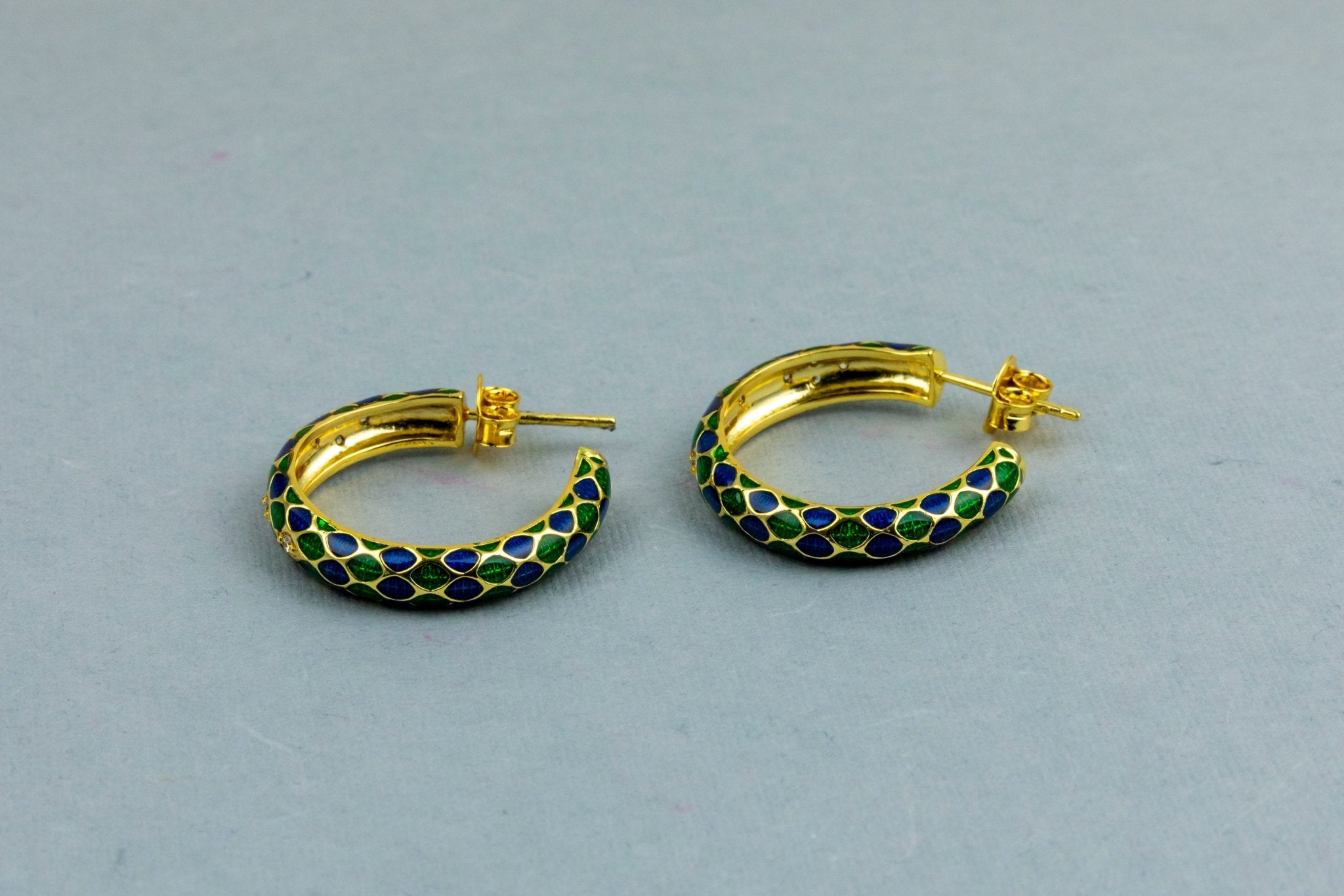 Blue & Green Enamel Gold - Tone Hoops - Miraura Jewels
