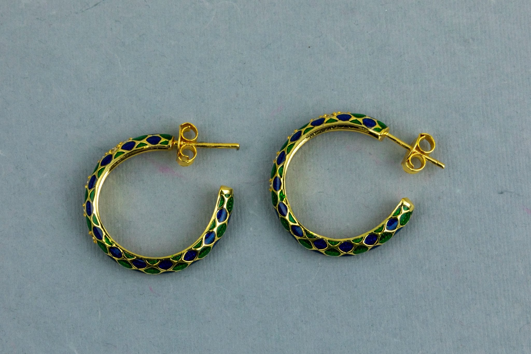 Blue & Green Enamel Gold - Tone Hoops - Miraura Jewels