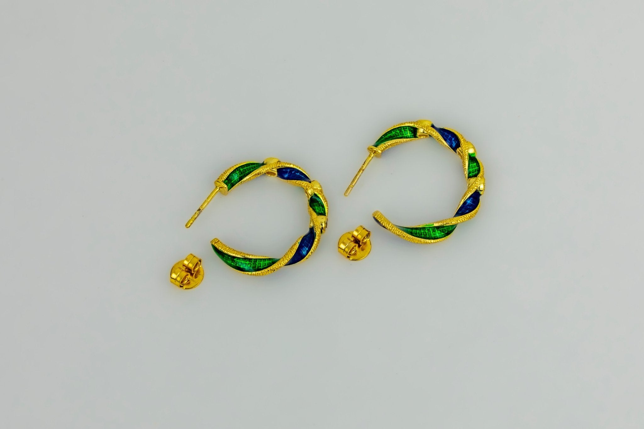 Blue & Green Enamel Twist Hoop Earrings - Miraura Jewels