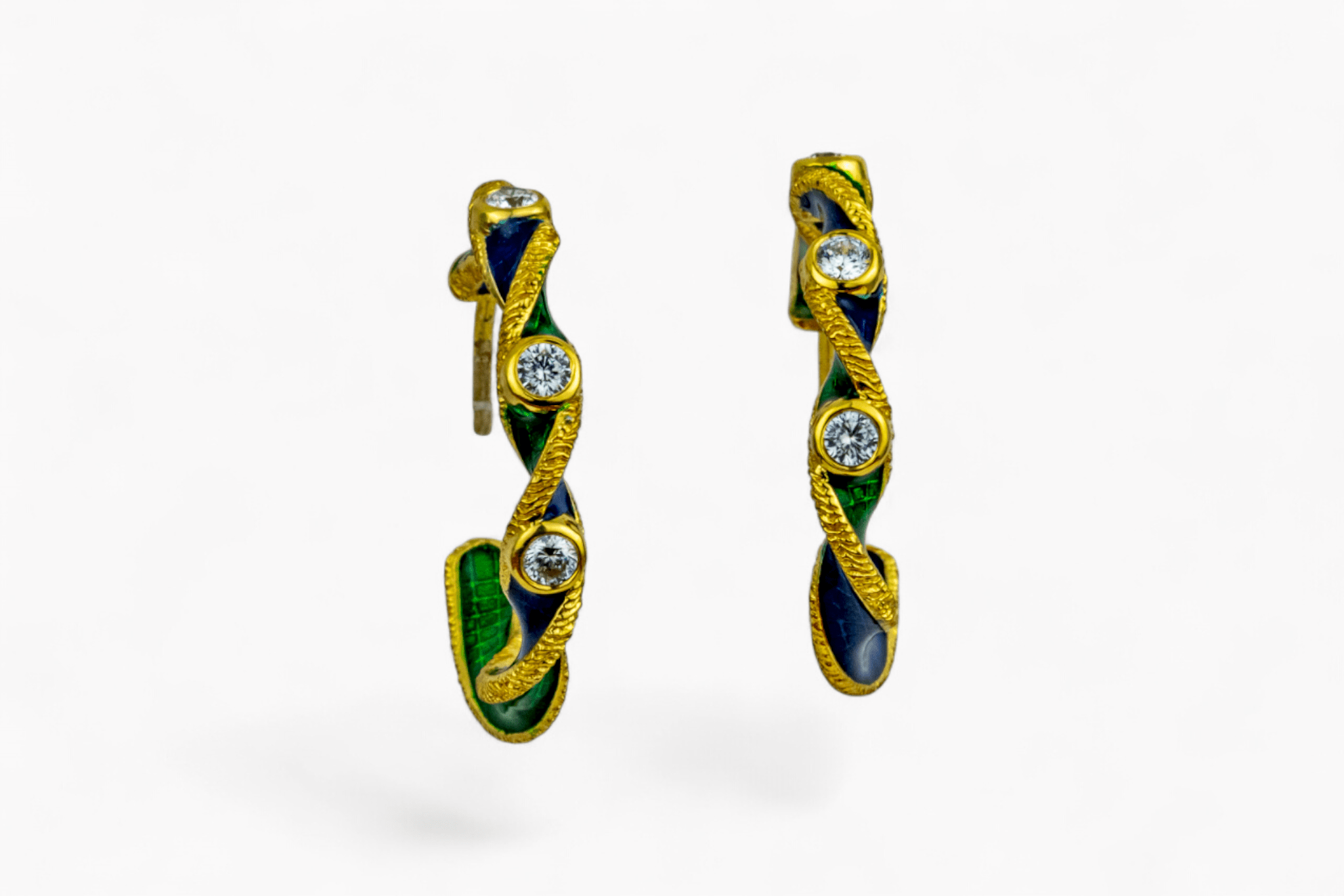 Blue & Green Enamel Twist Hoop Earrings - Miraura Jewels