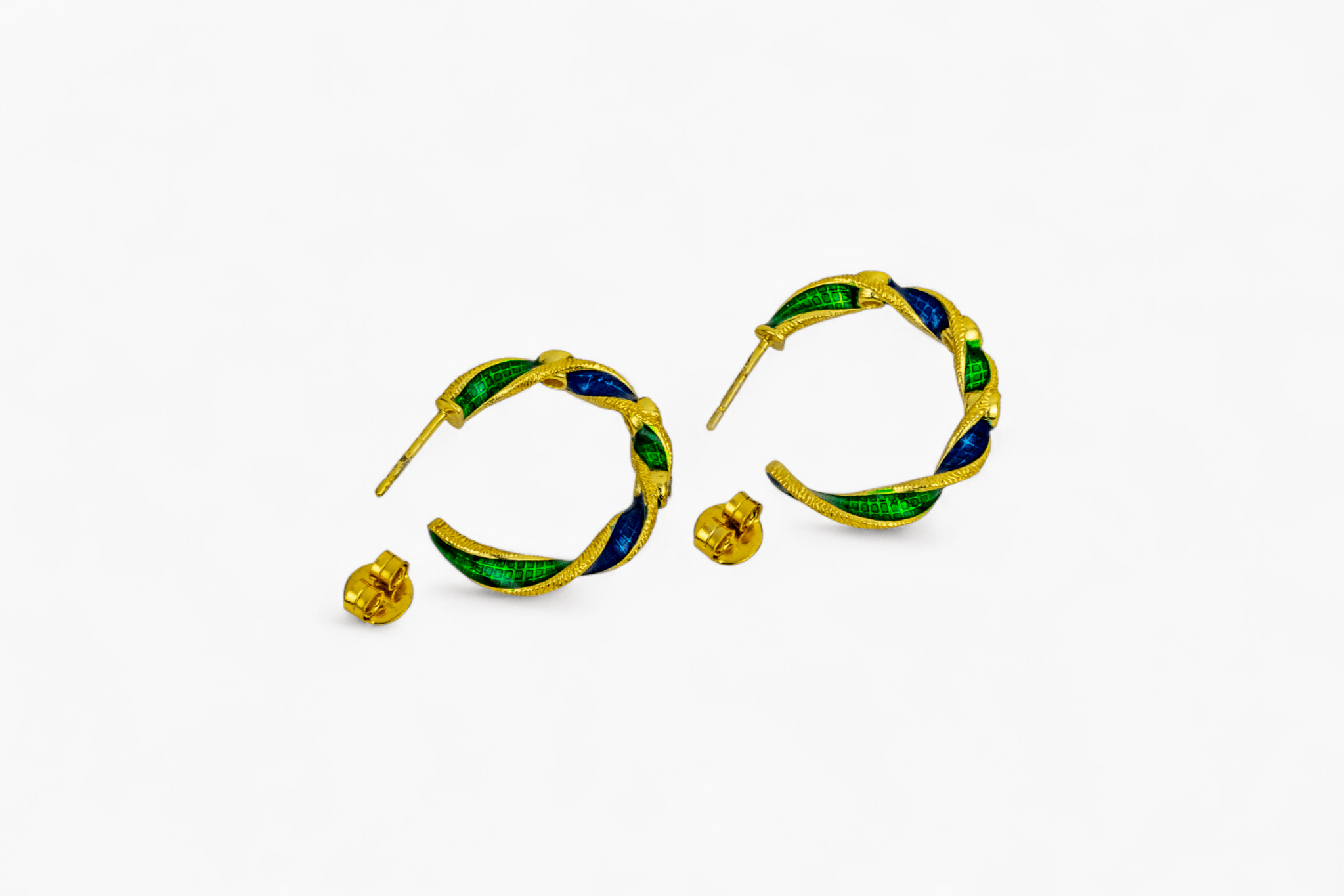 Blue & Green Enamel Twist Hoop Earrings - Miraura Jewels