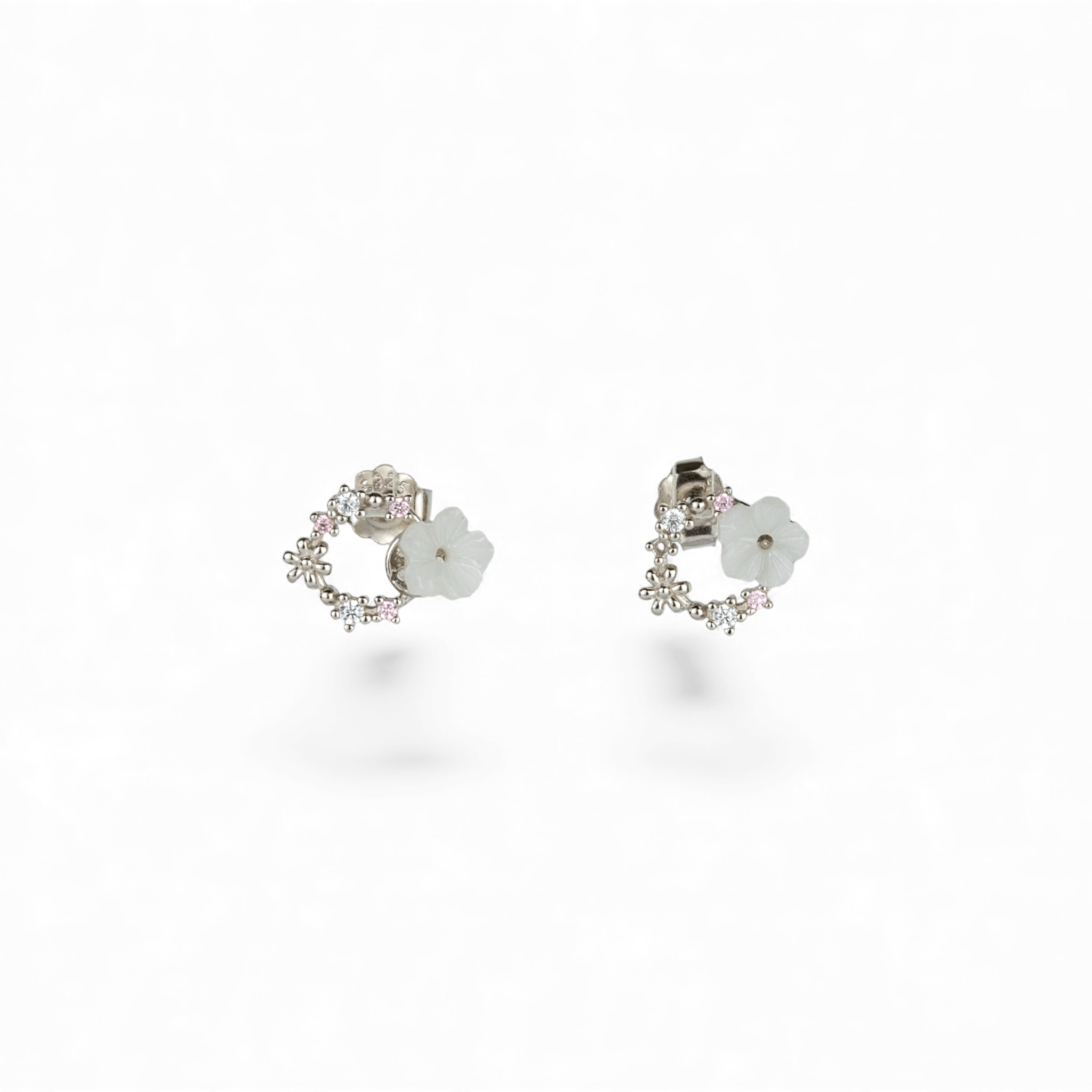 Carved White Flower Studs - Miraura Jewels