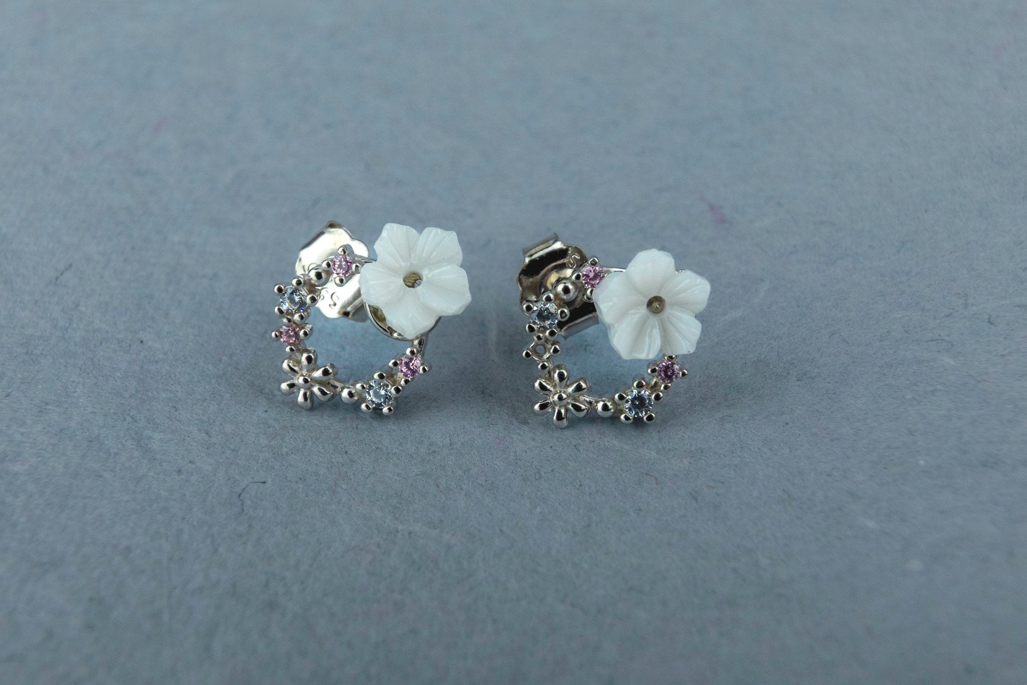 Carved White Flower Studs - Miraura Jewels
