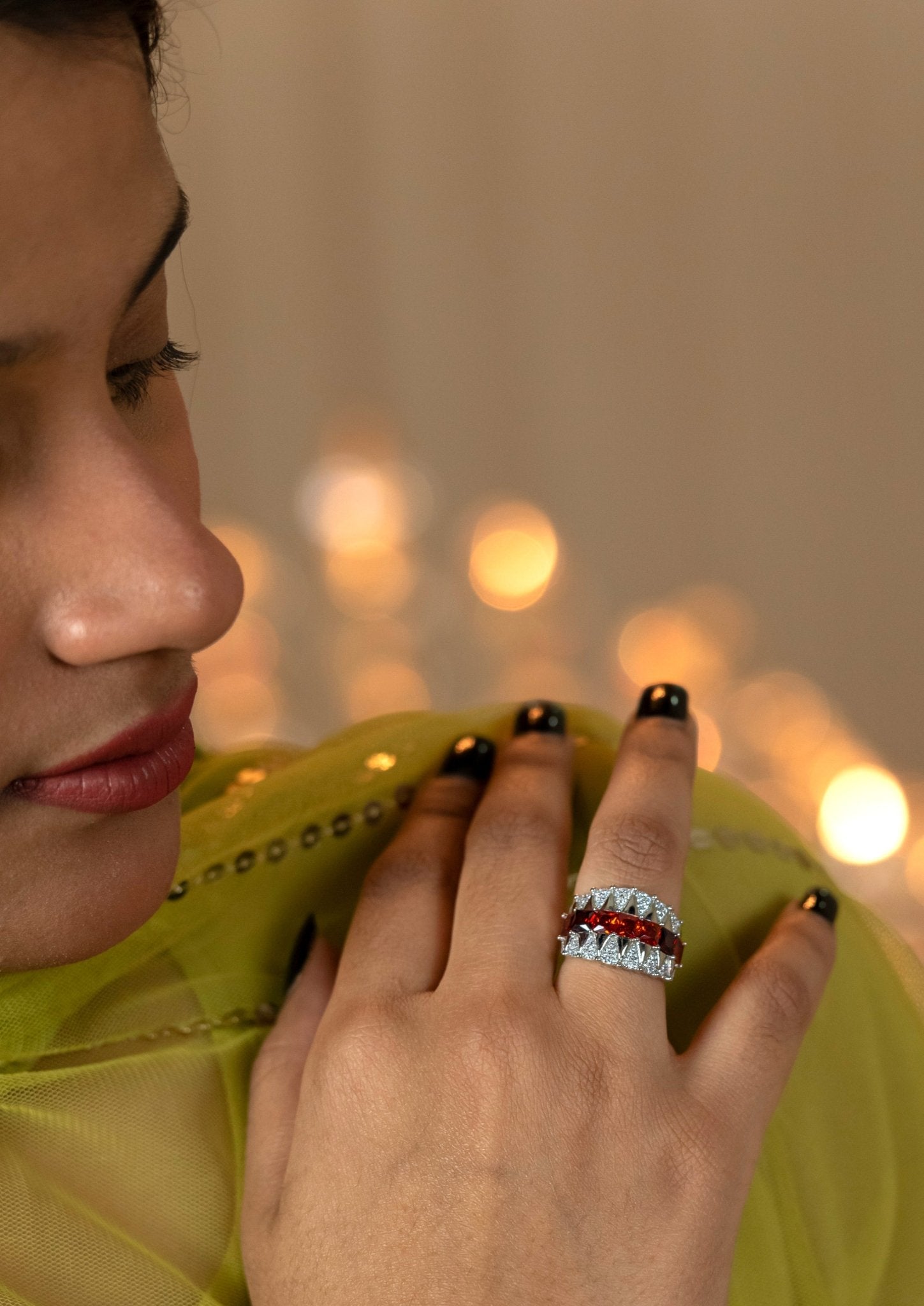 Edgy Spike Ring with Red Stones - Miraura Jewels