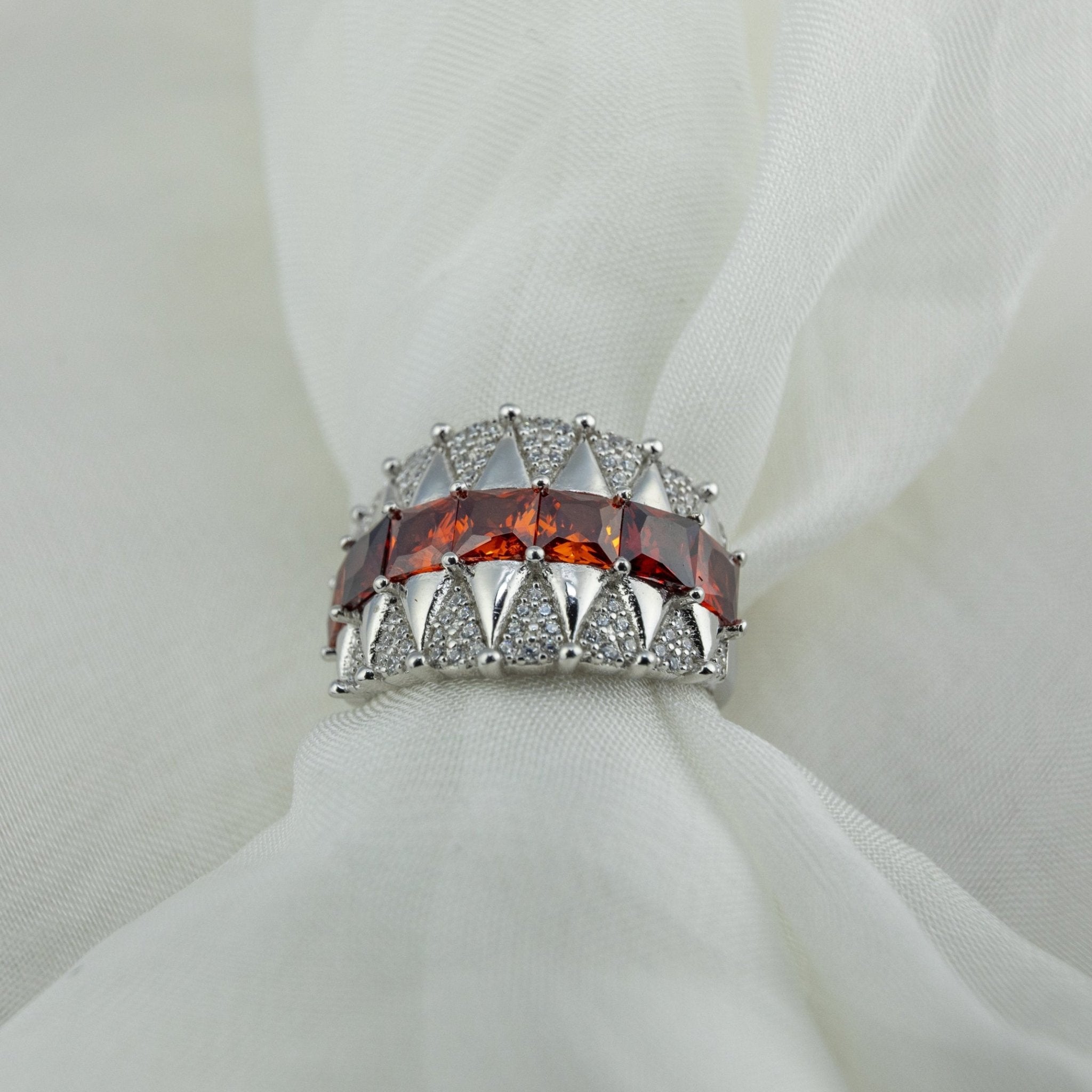 Edgy Spike Ring with Red Stones - Miraura Jewels