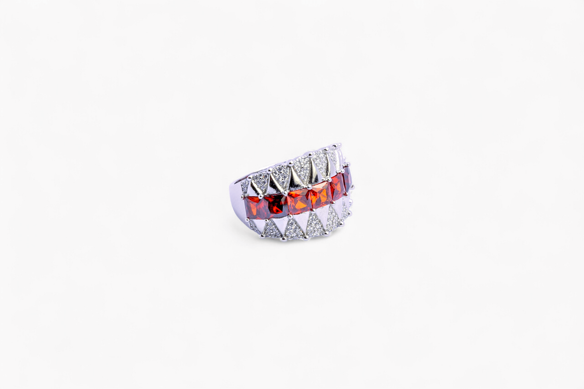 Edgy Spike Ring with Red Stones - Miraura Jewels