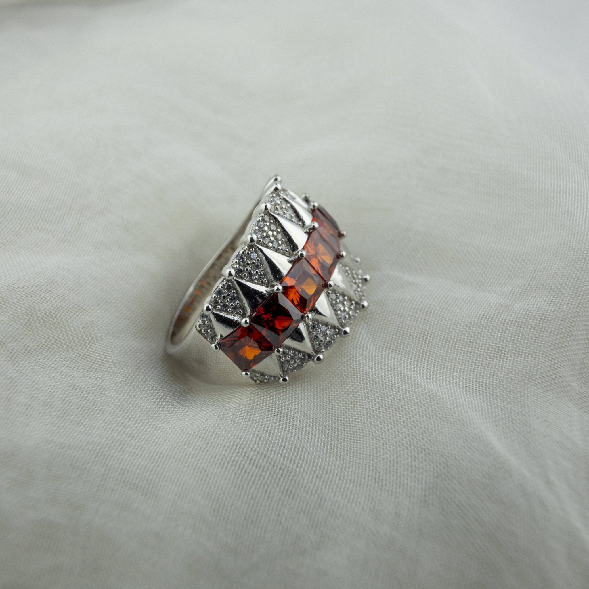 Edgy Spike Ring with Red Stones - Miraura Jewels