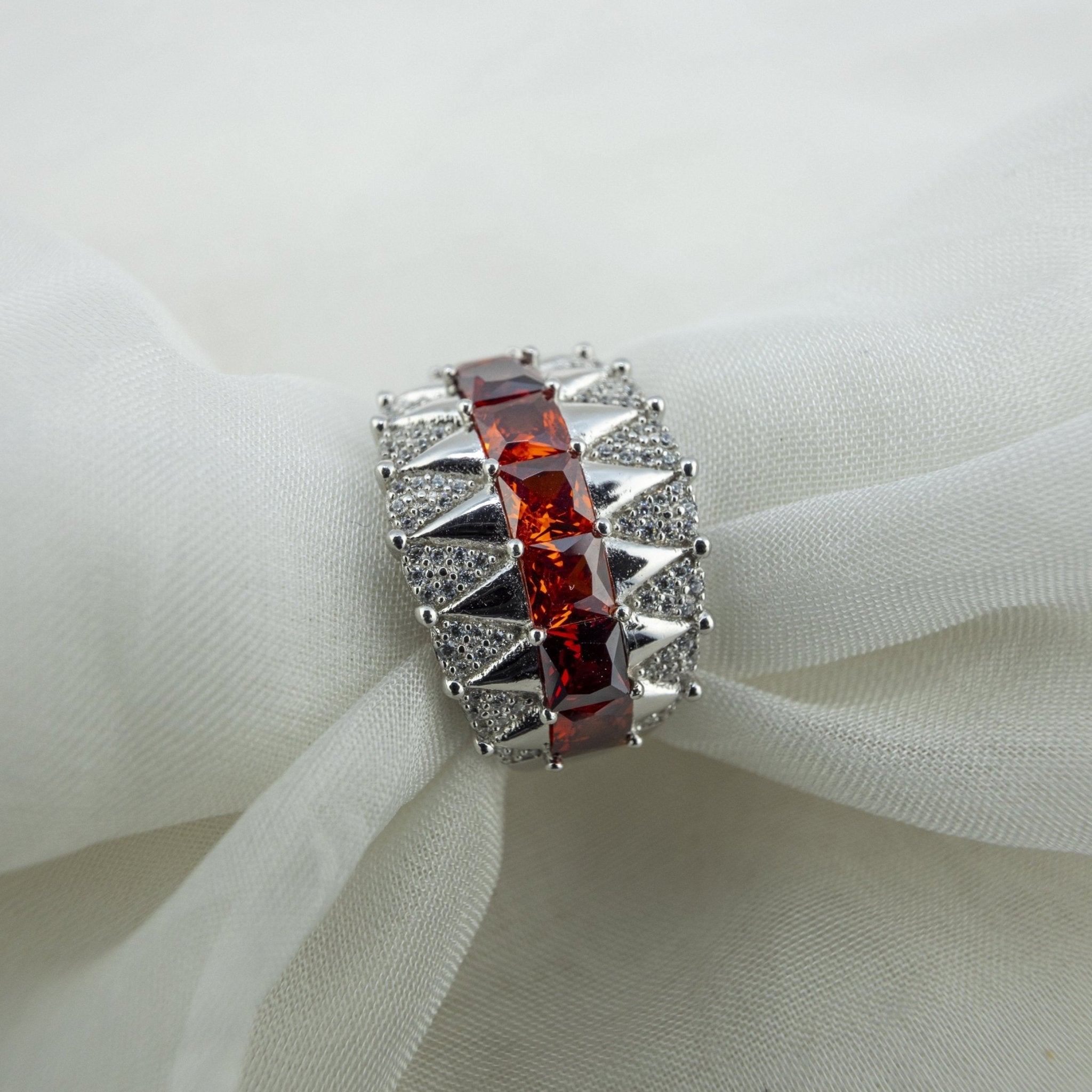 Edgy Spike Ring with Red Stones - Miraura Jewels