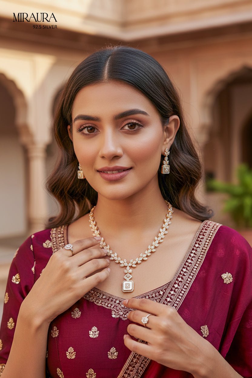 Emerald - Cut Crystal Pendant Necklace Set - Miraura Jewels