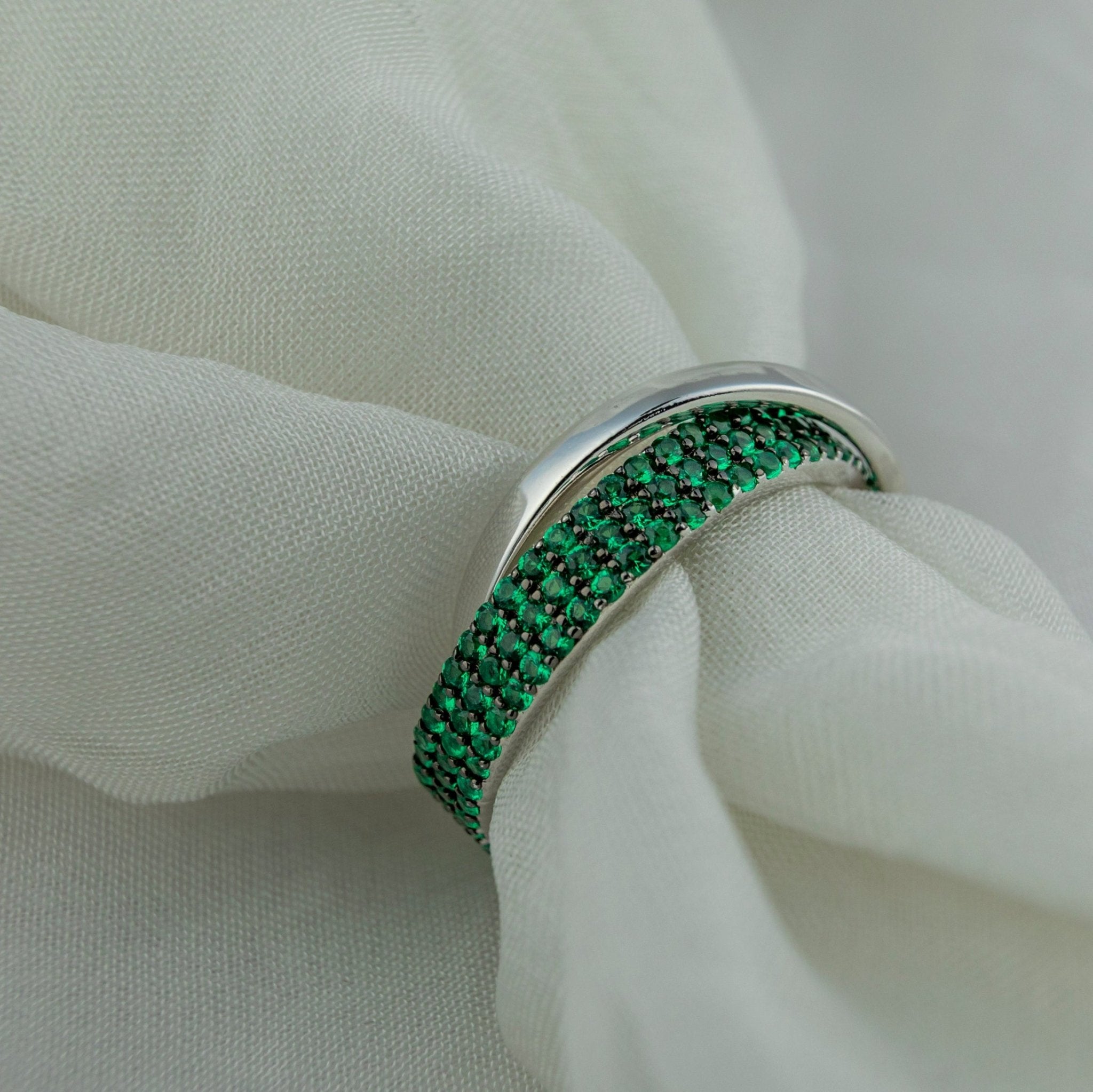 Emerald - Green Crossover Statement Ring - Miraura Jewels
