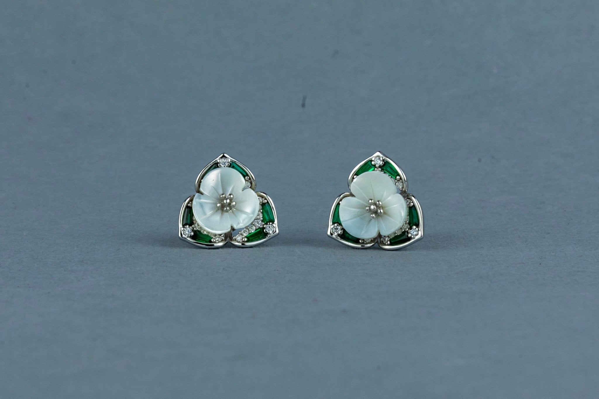 Emerald Green Leaf Studs - Miraura Jewels