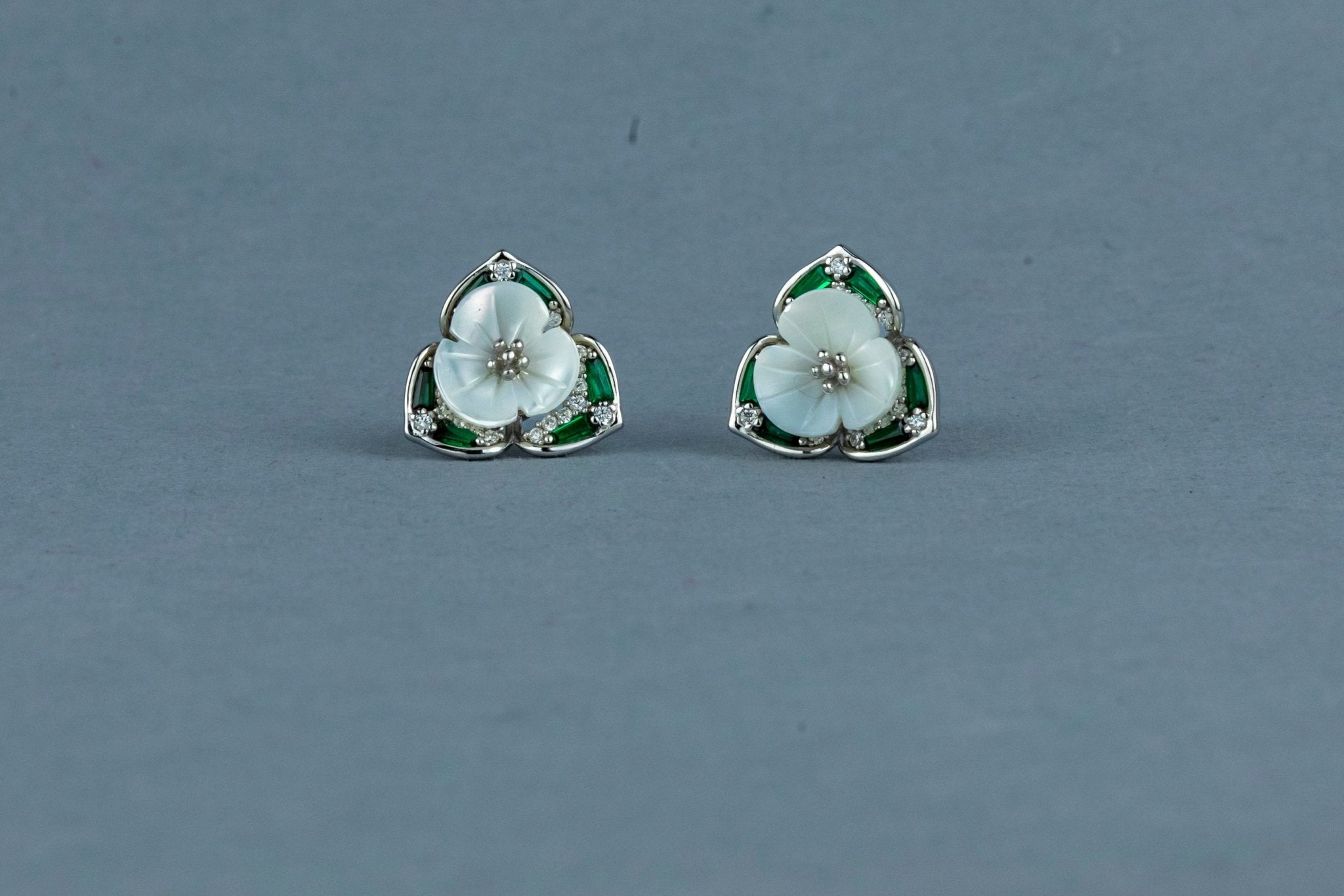 Emerald Green Leaf Studs - Miraura Jewels