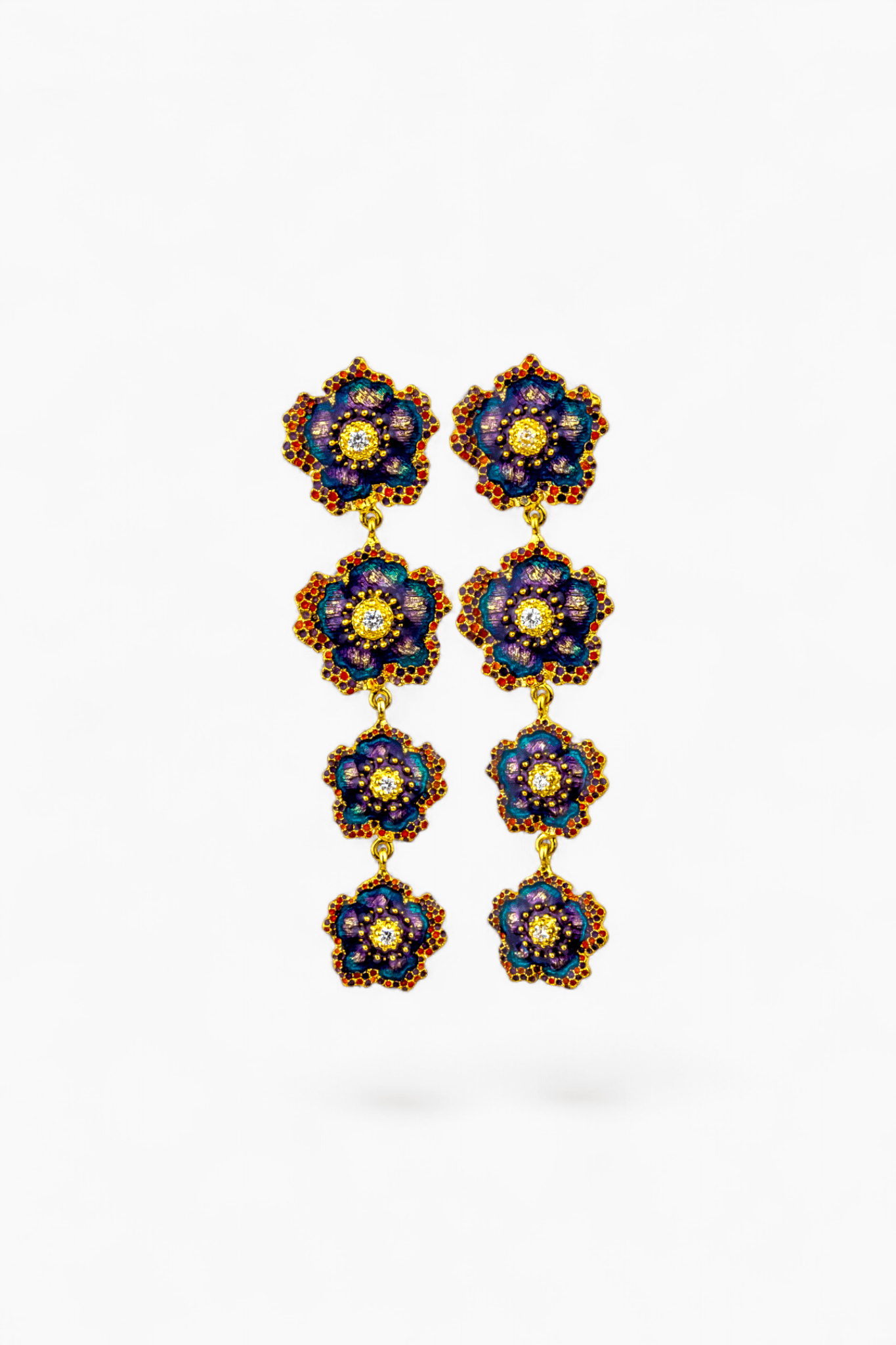 Enamel Floral Cascade Drop Earrings - Miraura Jewels