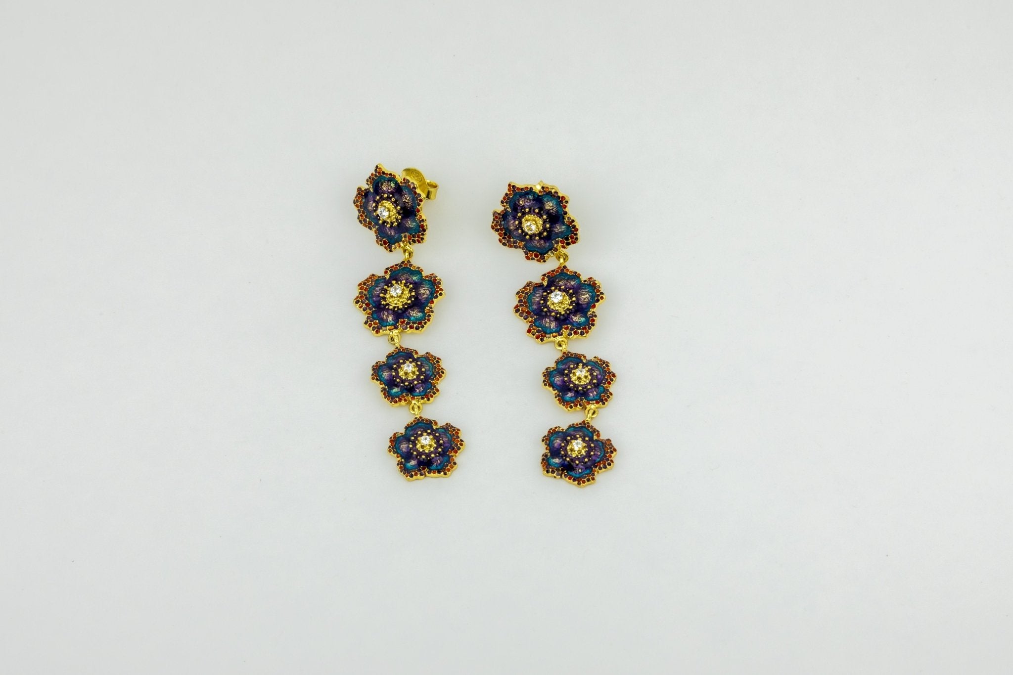 Enamel Floral Cascade Drop Earrings - Miraura Jewels