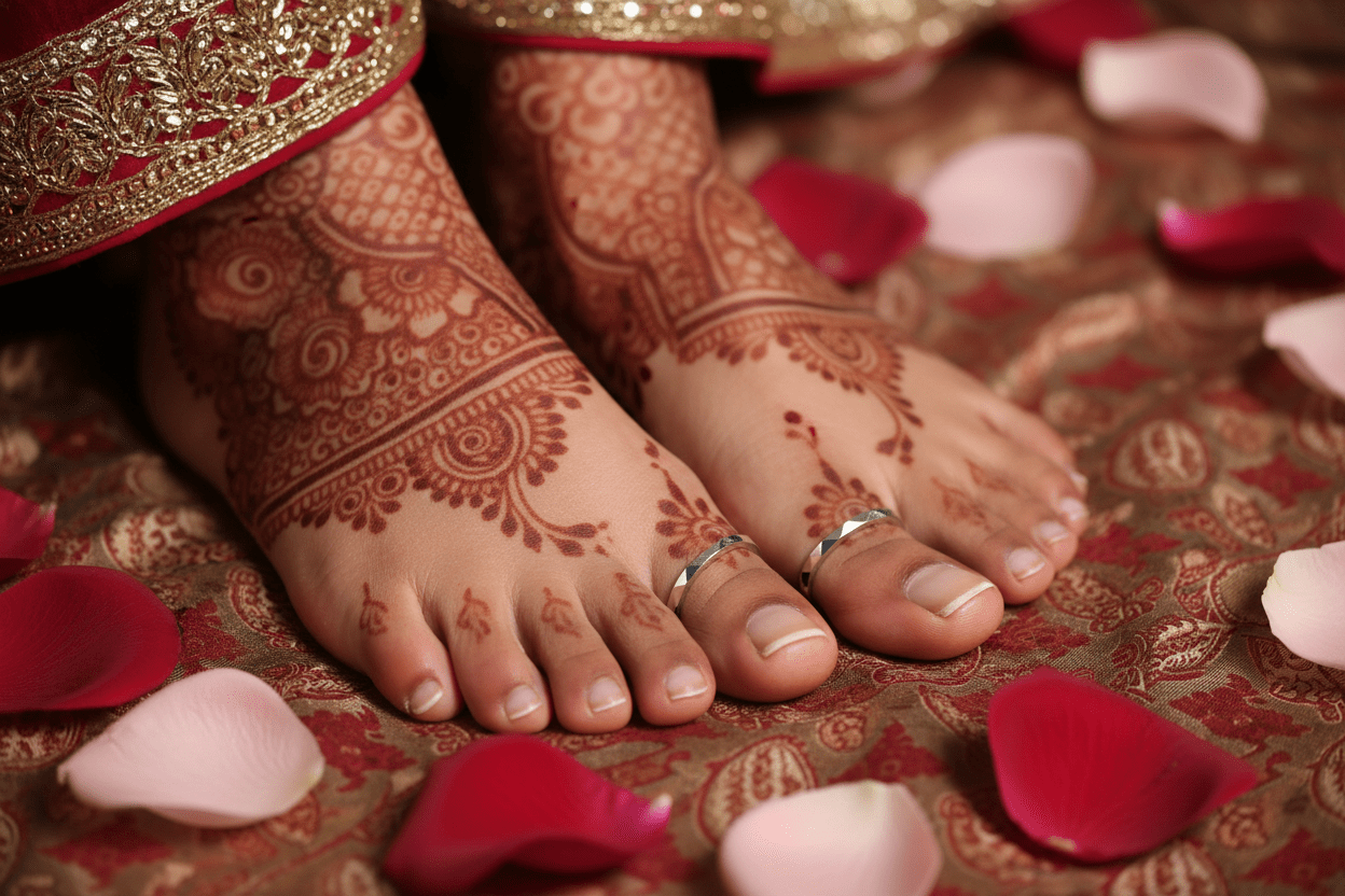 Geometric Faceted Toe Rings by Miraura Jewels on Bridal Feet