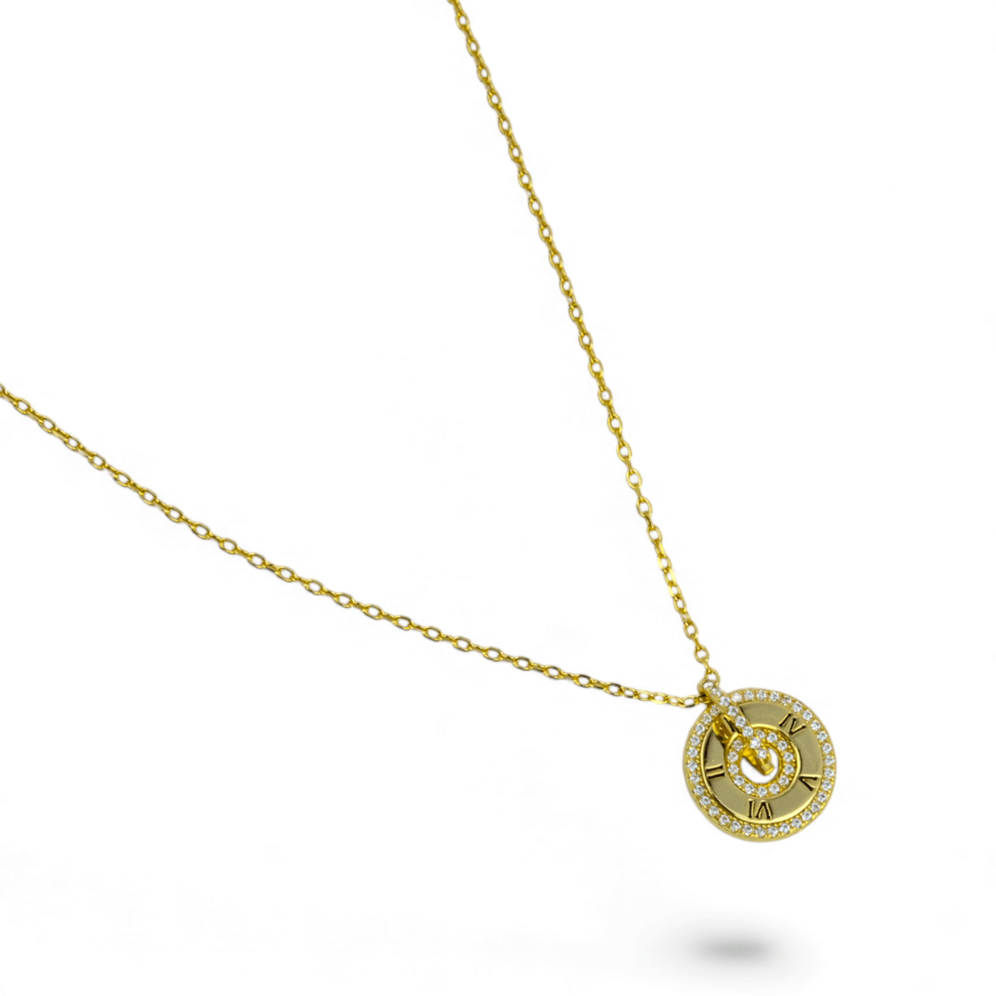 Gold Clock Disc Pendant - Miraura Jewels