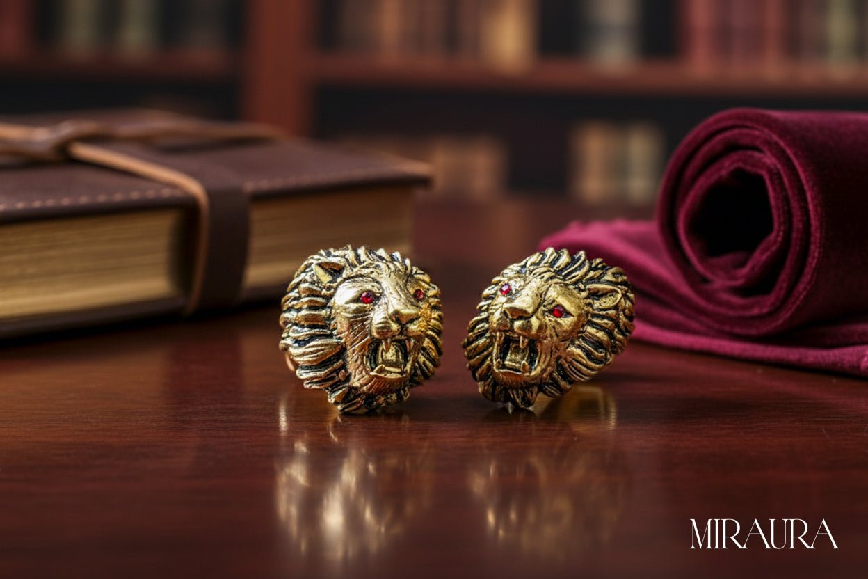 Gold Lion Head Cufflinks - Miraura Jewels