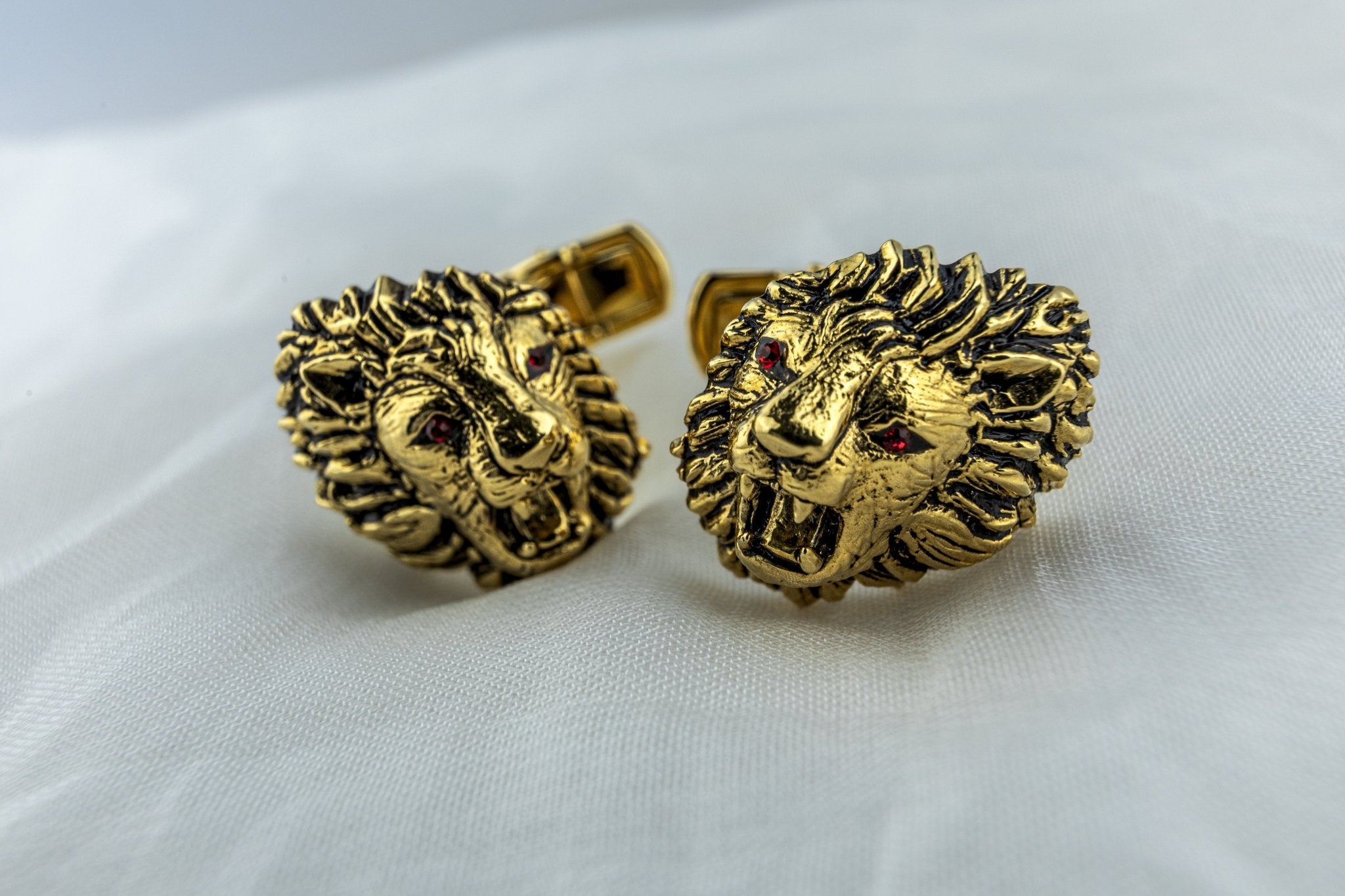 Gold Lion Head Cufflinks - Miraura Jewels