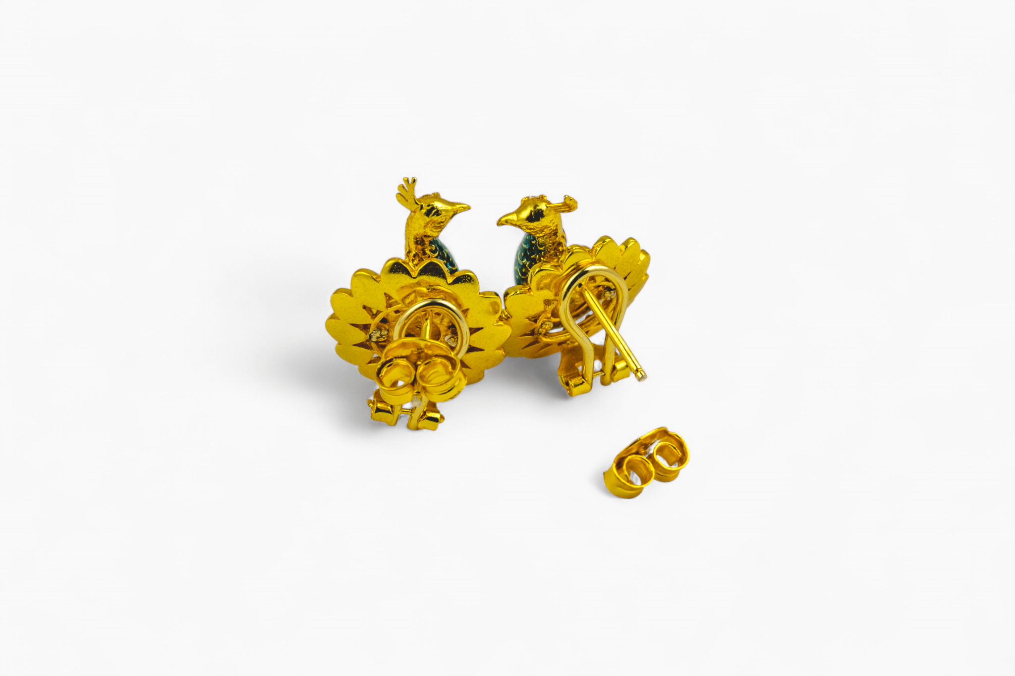 Gold - Tone Enamel Peacock Stud Earrings - Miraura Jewels