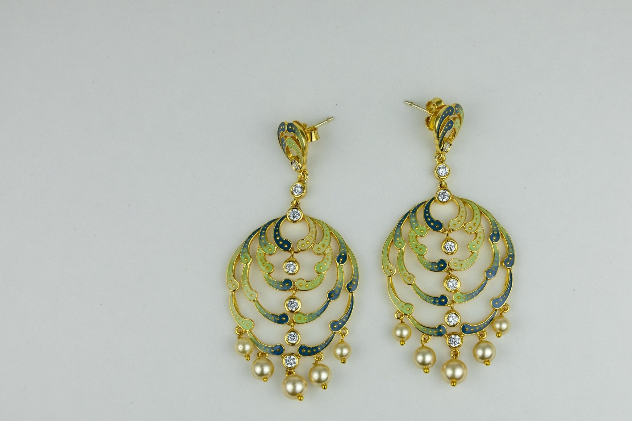 Gold - Tone Enamel & Pearl Chandelier Earrings - Miraura Jewels