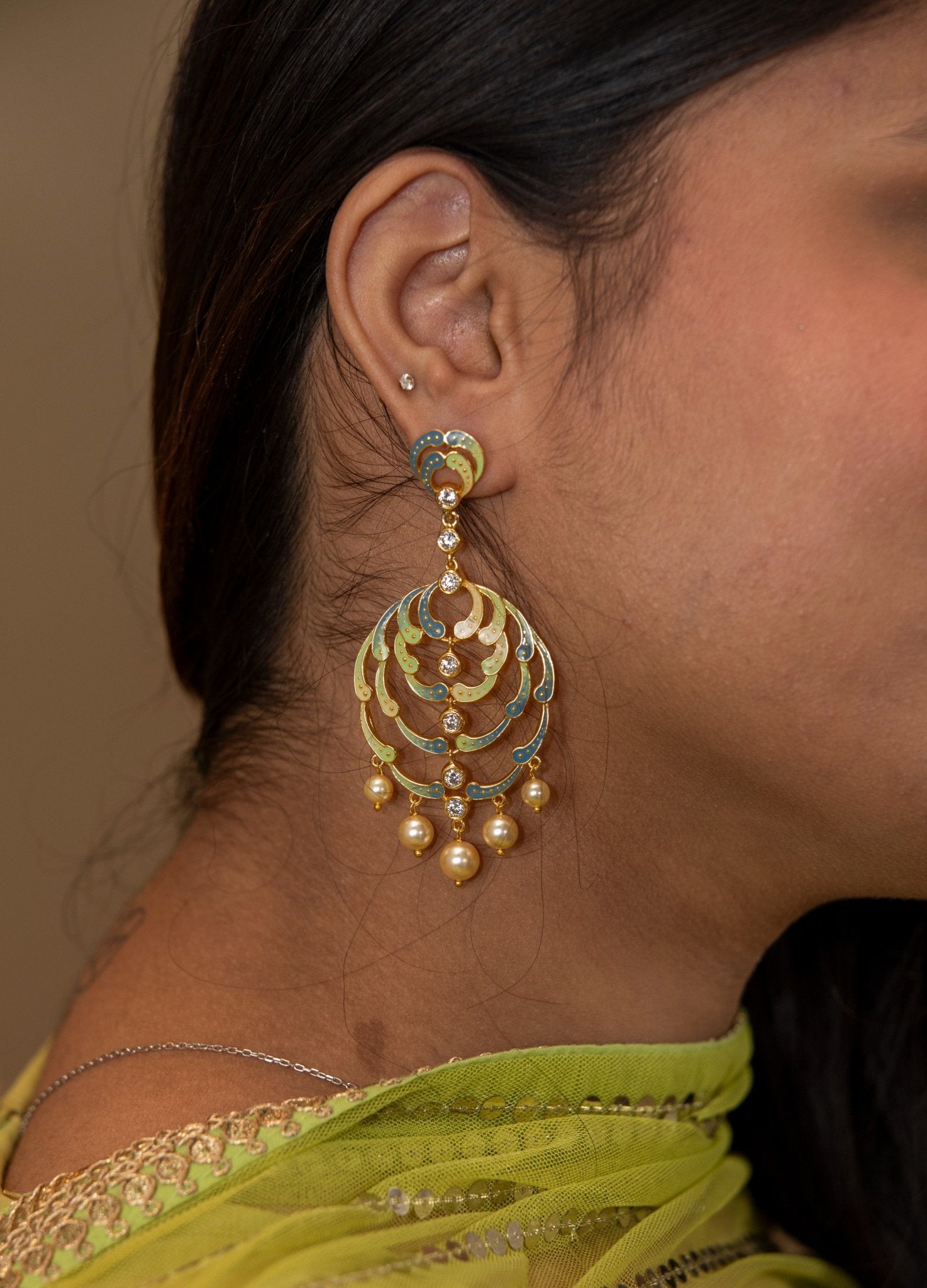 Gold - Tone Enamel & Pearl Chandelier Earrings - Miraura Jewels