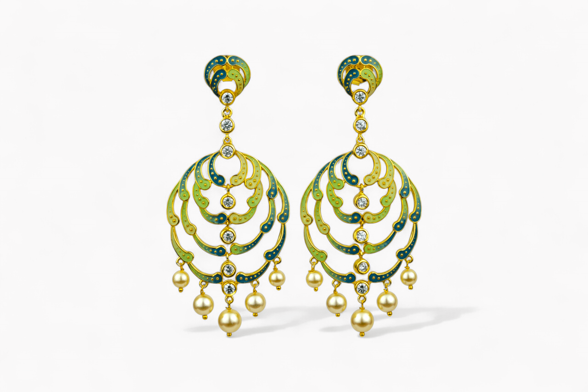 Gold - Tone Enamel & Pearl Chandelier Earrings - Miraura Jewels