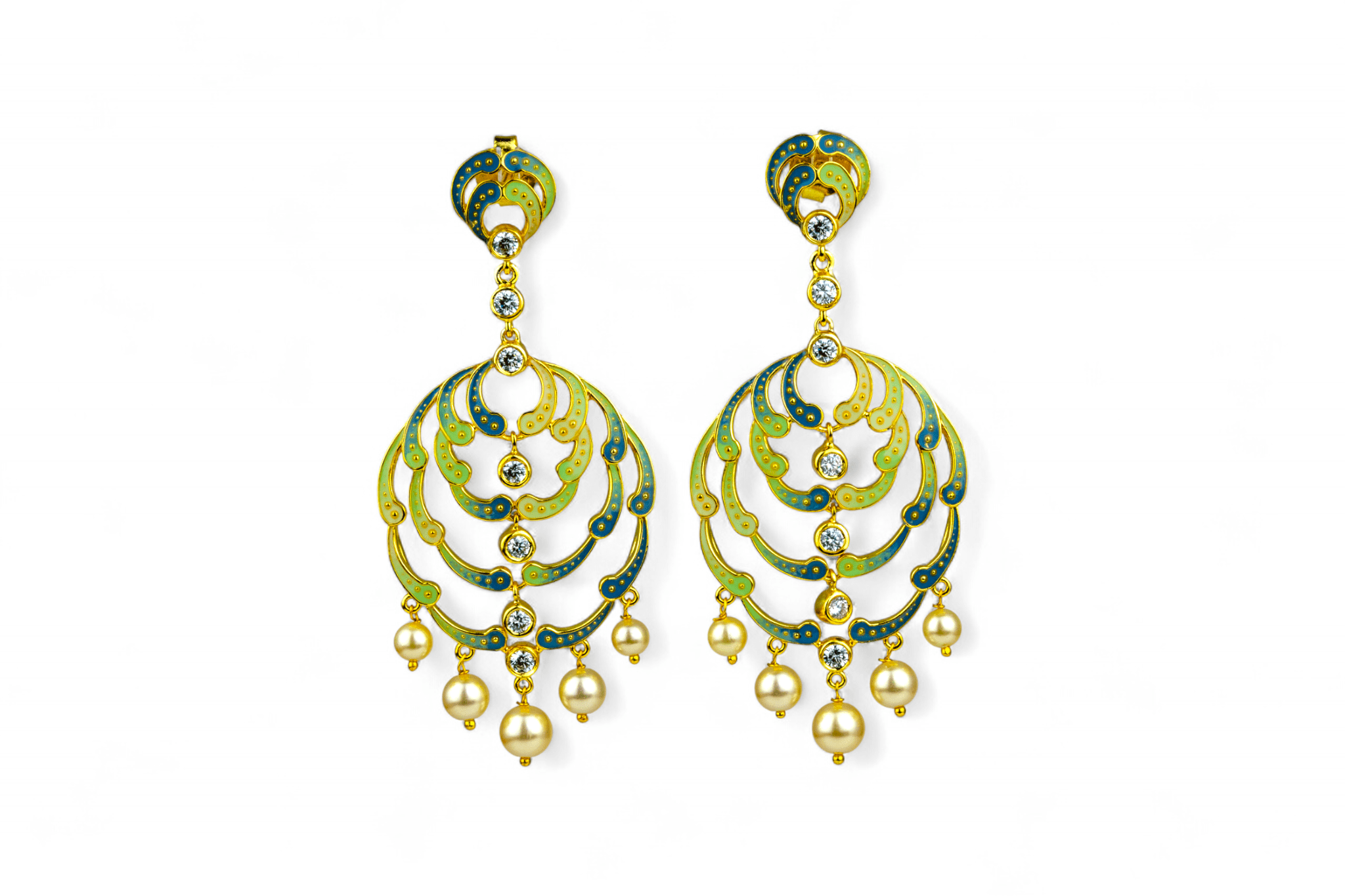 Gold - Tone Enamel & Pearl Chandelier Earrings - Miraura Jewels