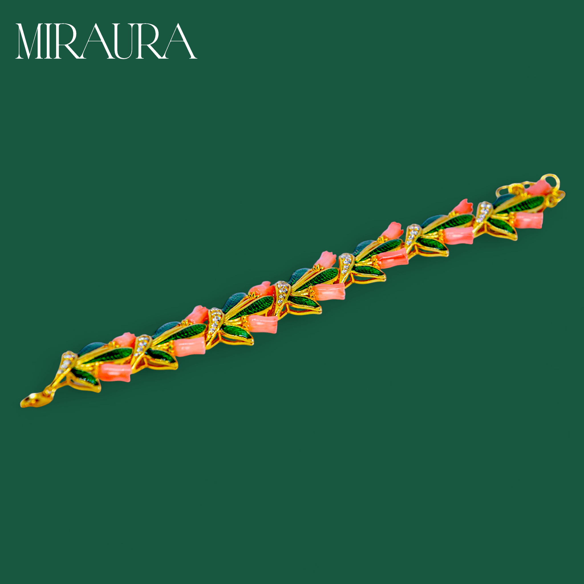 Gold - Toned Coral Blossom Vine Bracelet - Miraura Jewels