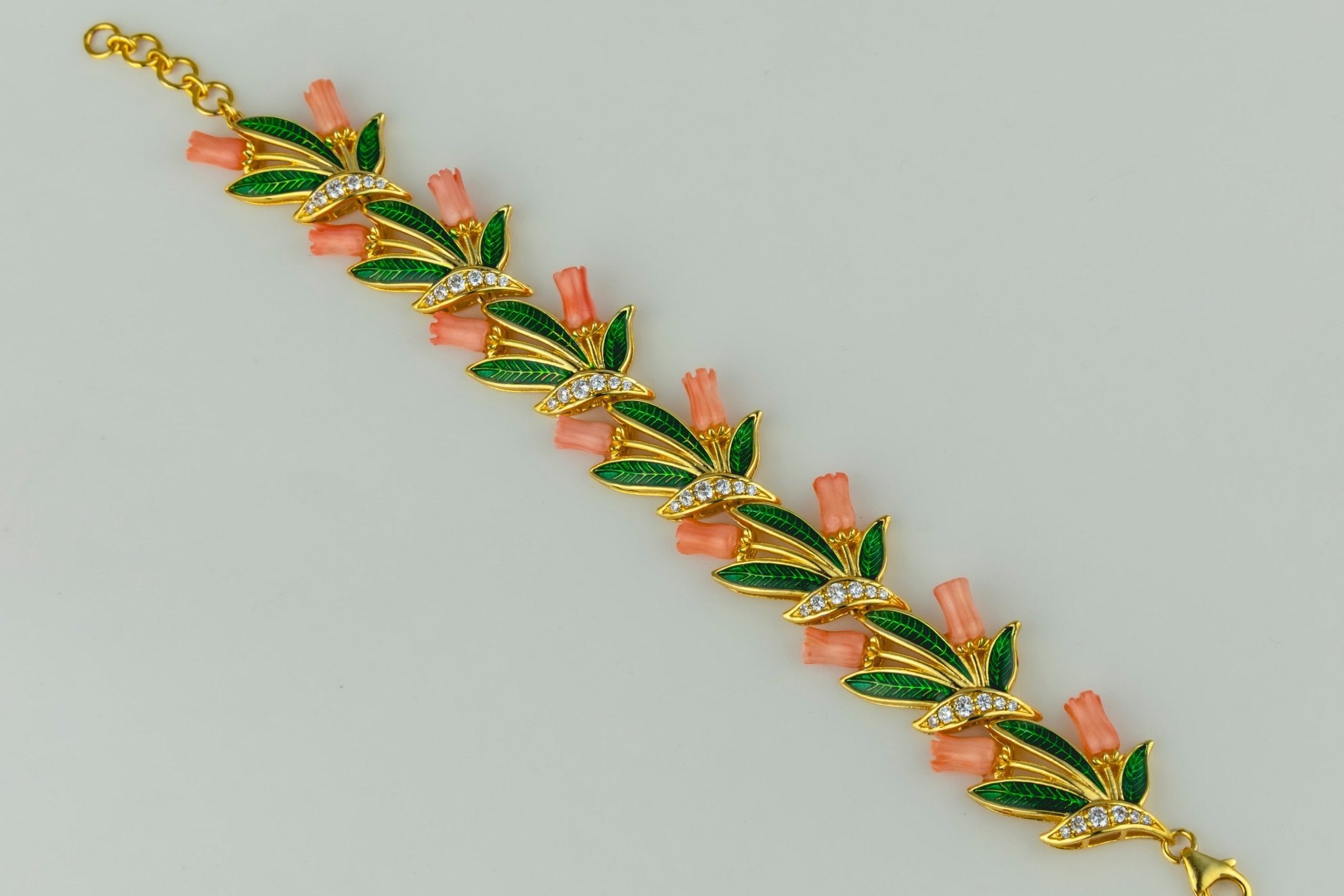 Gold - Toned Coral Blossom Vine Bracelet - Miraura Jewels