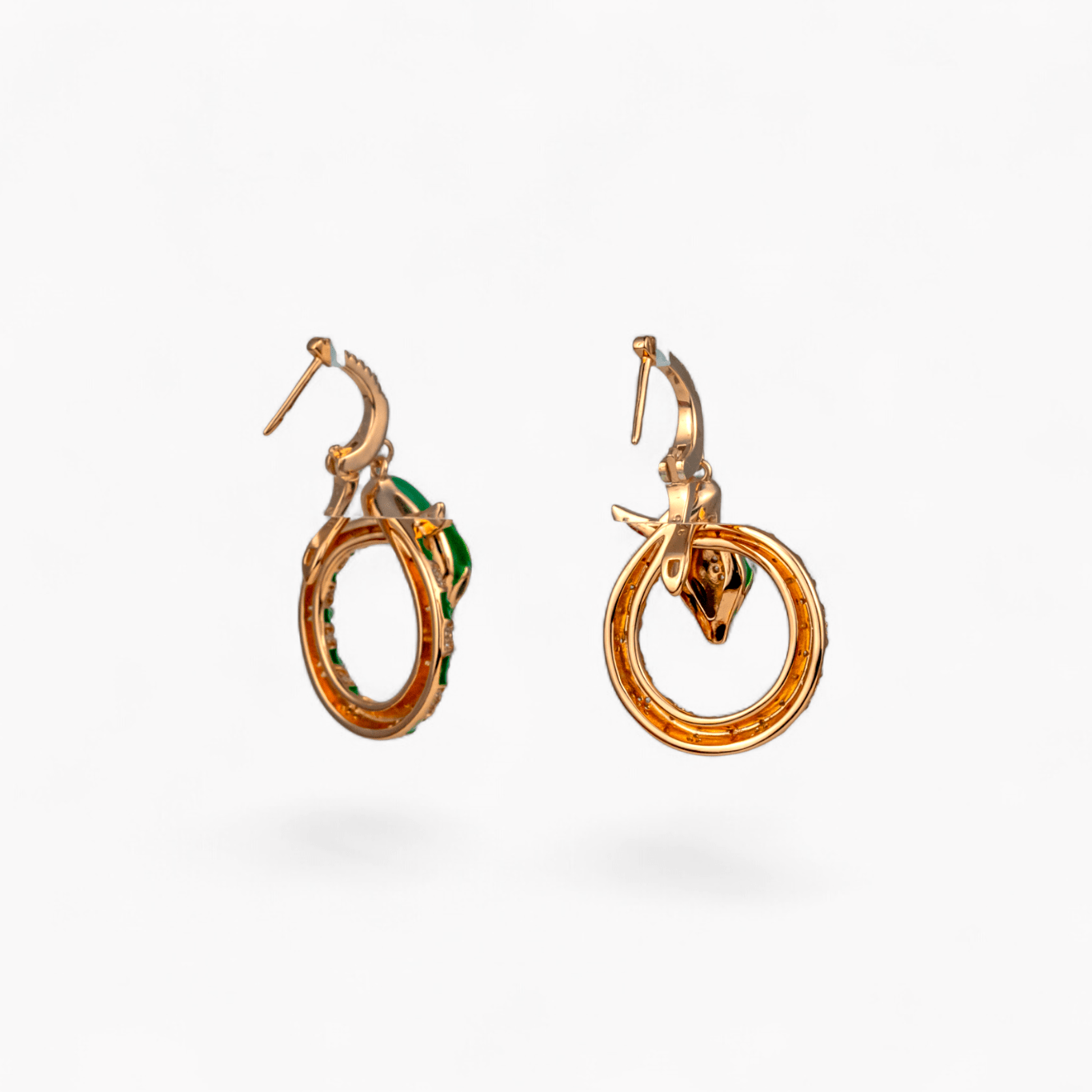 Green Enamel Serpent Earrings - Miraura Jewels