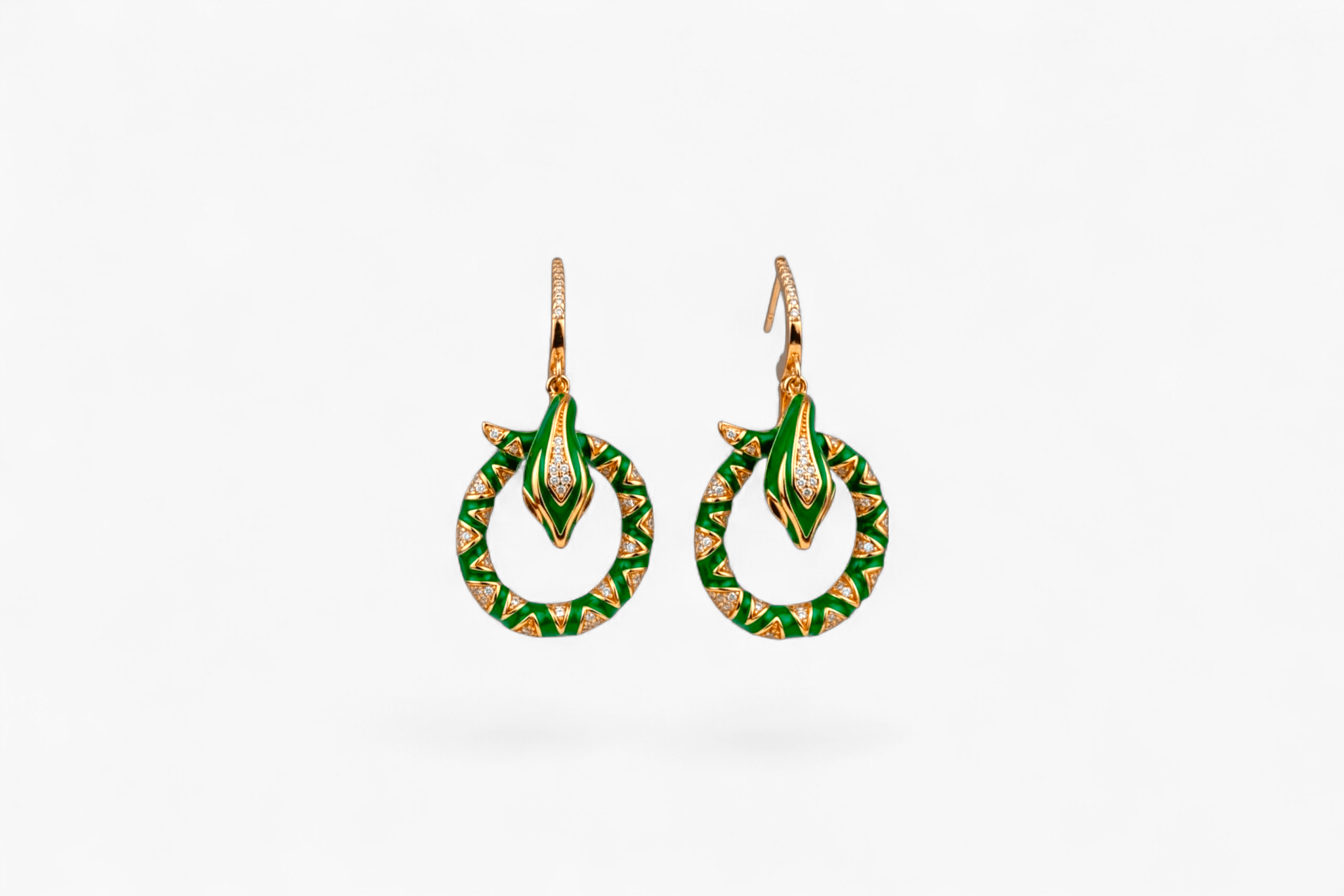 Green Enamel Serpent Earrings - Miraura Jewels