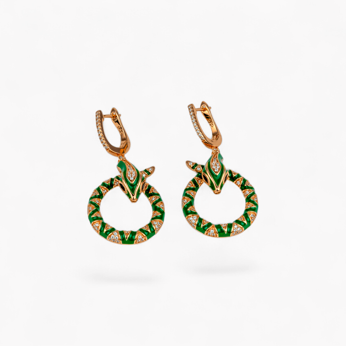 Green Enamel Serpent Earrings - Miraura Jewels