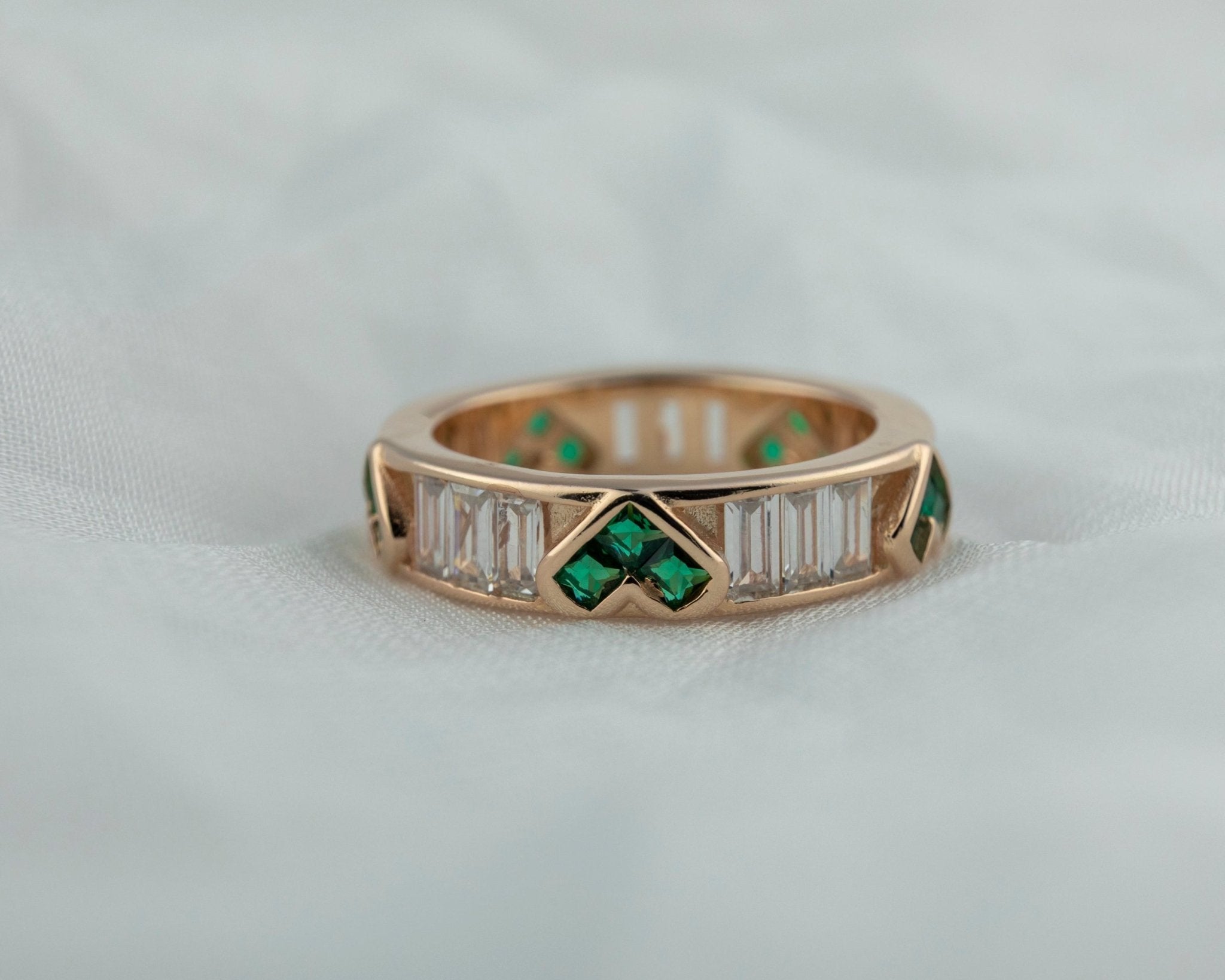Green Heart & Baguette Ring - Miraura Jewels