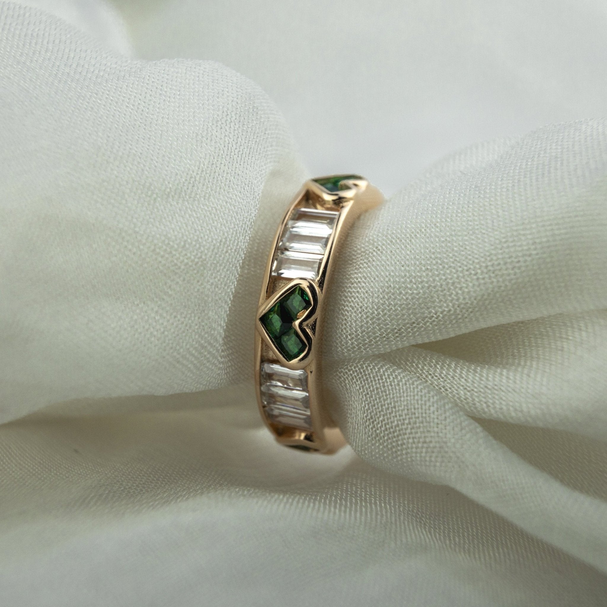 Green Heart & Baguette Ring - Miraura Jewels