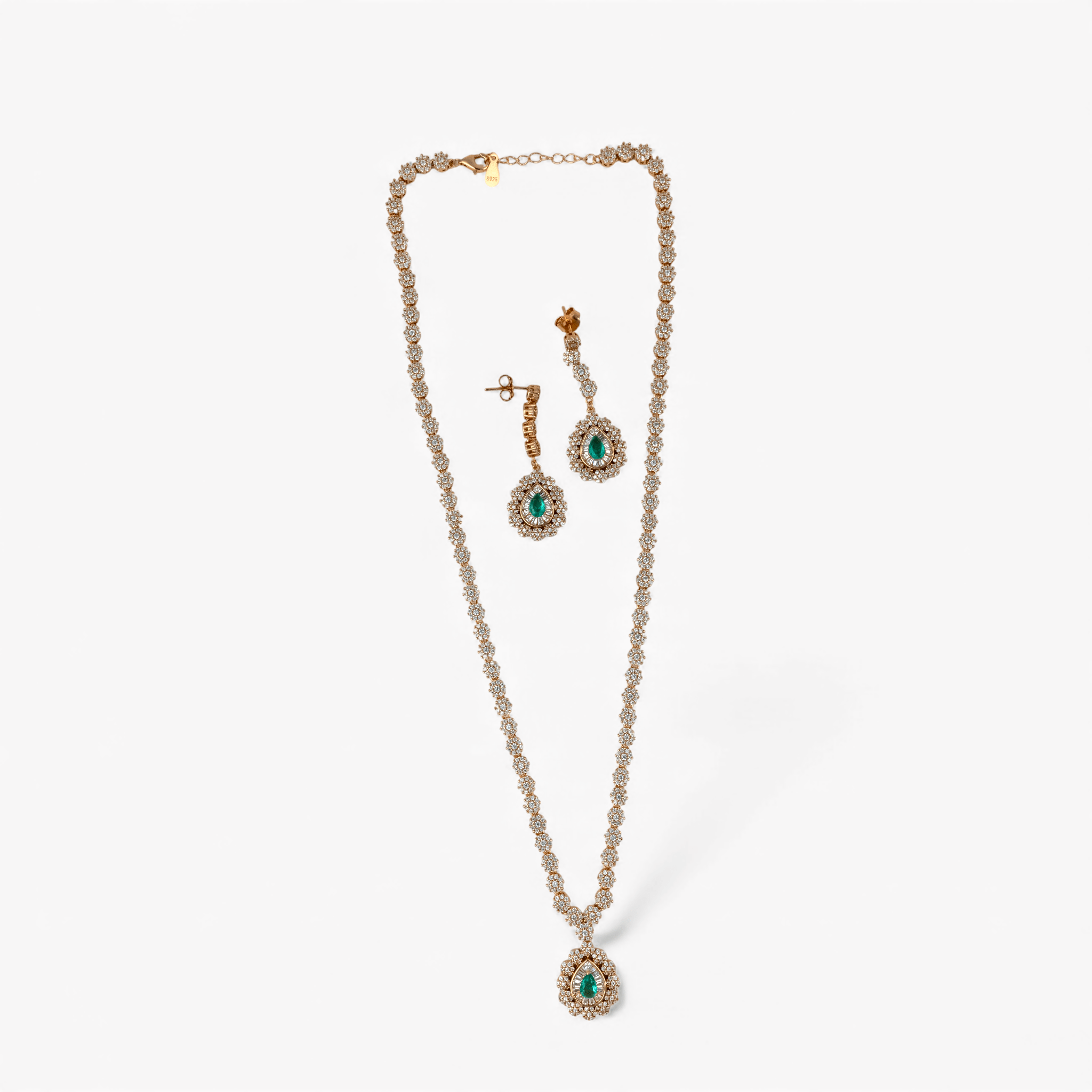 Green Stone Halo Pendant Necklace Set - Miraura Jewels