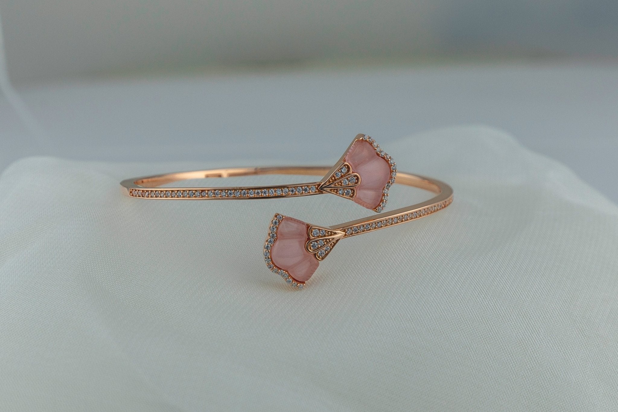 Hammered Pink Gem Cuff - Miraura Jewels