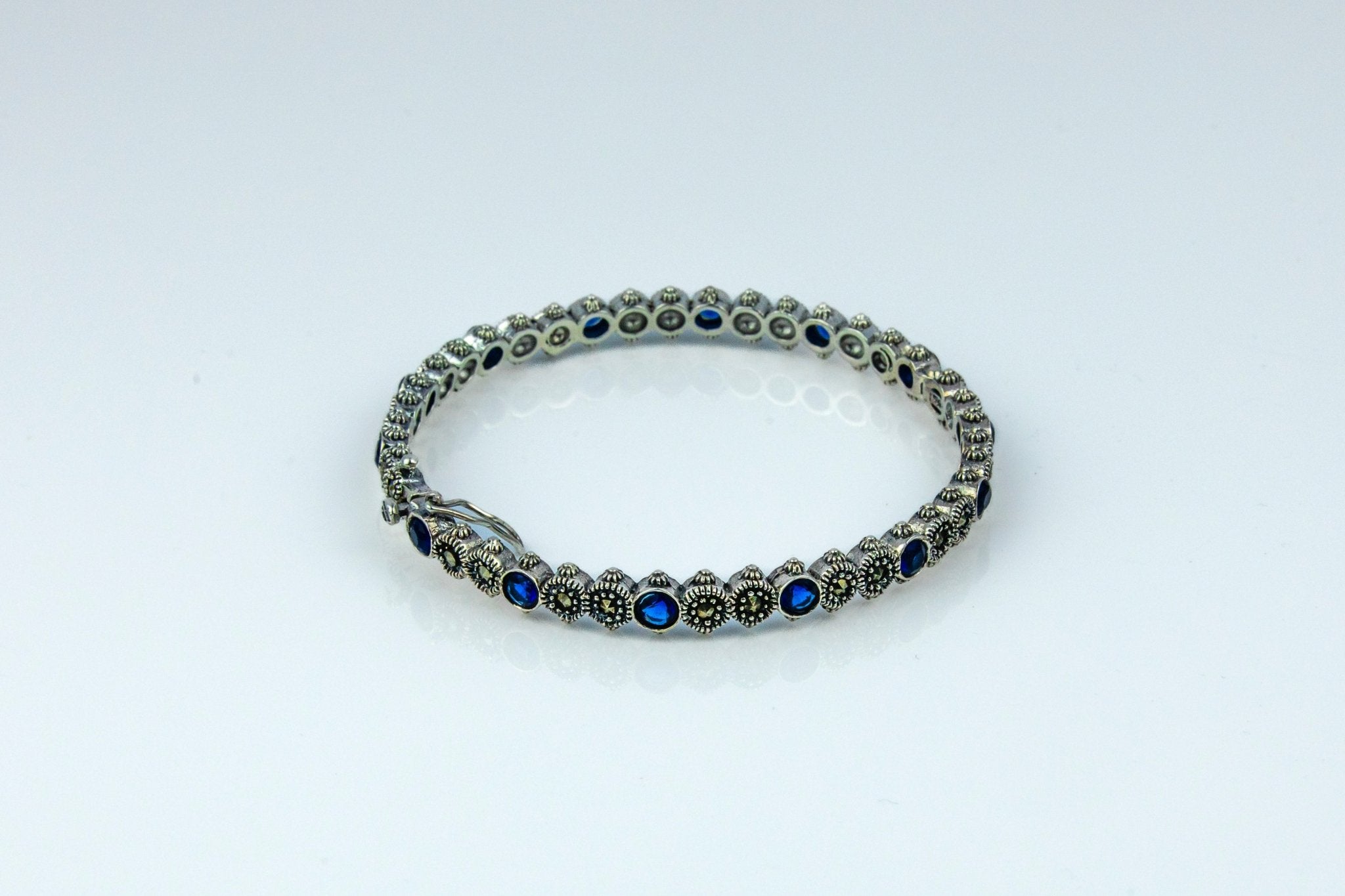 Marcasite and Blue Gemstone Bangle. - Miraura Jewels