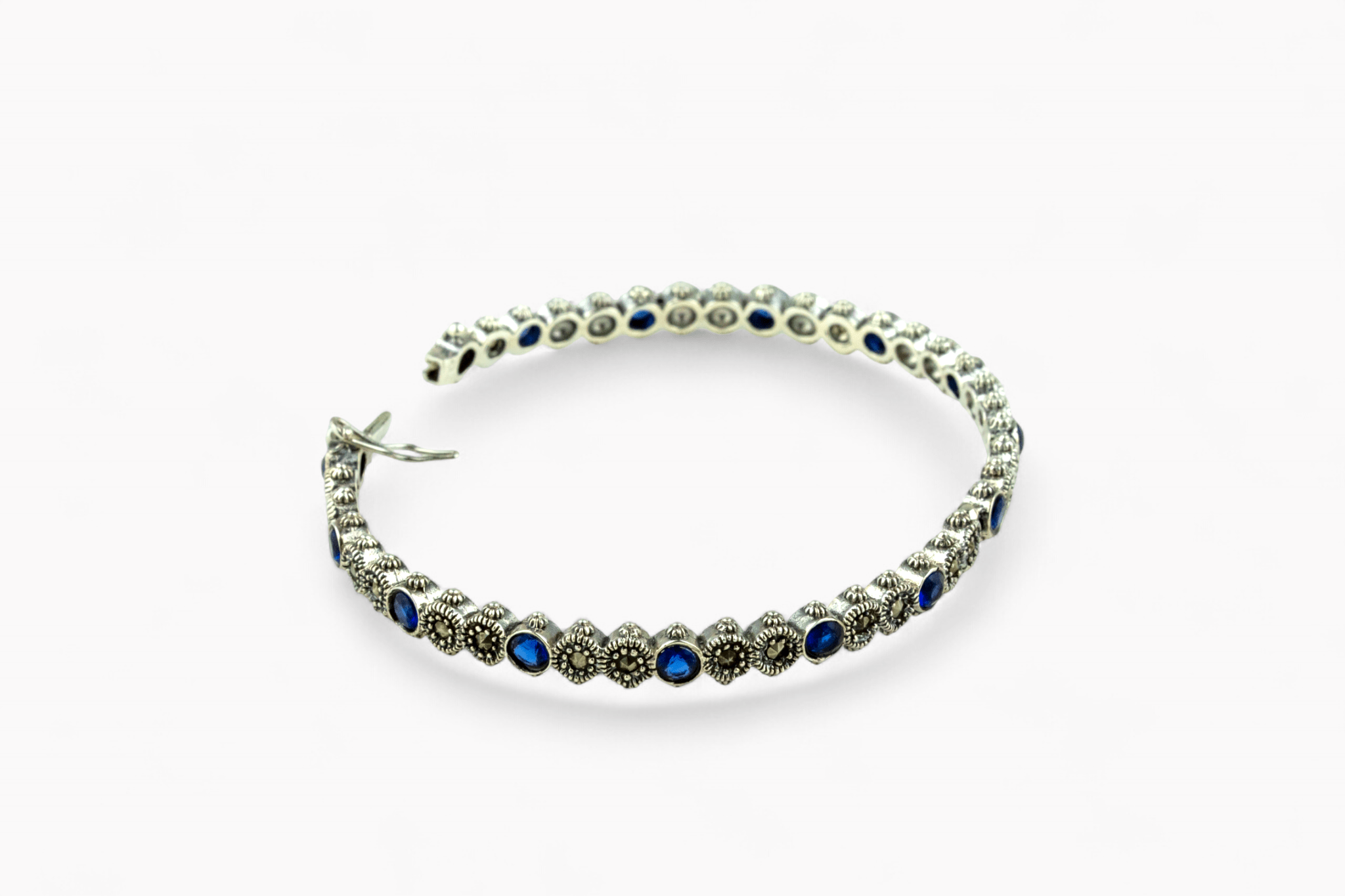 Marcasite and Blue Gemstone Bangle. - Miraura Jewels