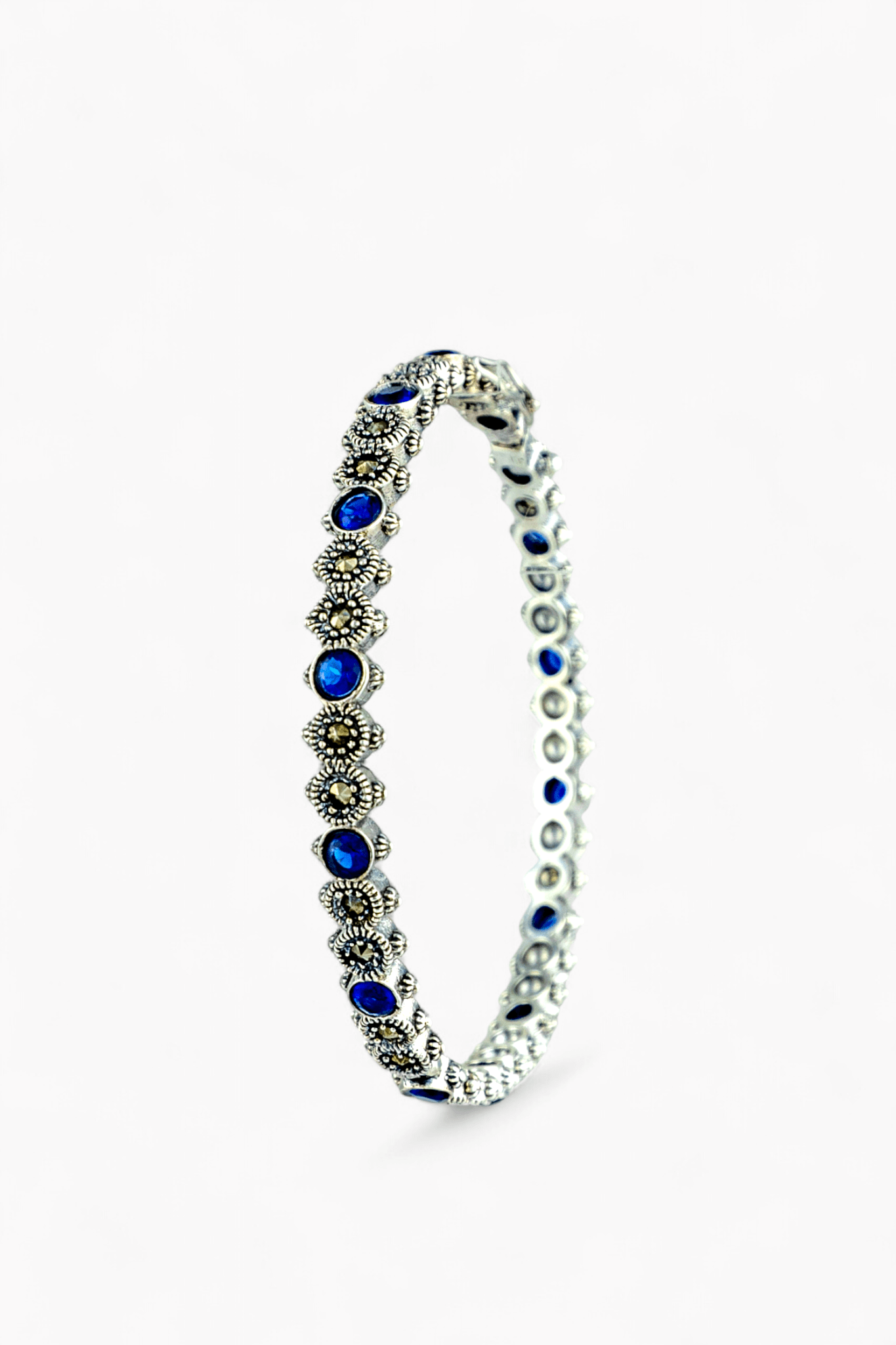Marcasite and Blue Gemstone Bangle. - Miraura Jewels
