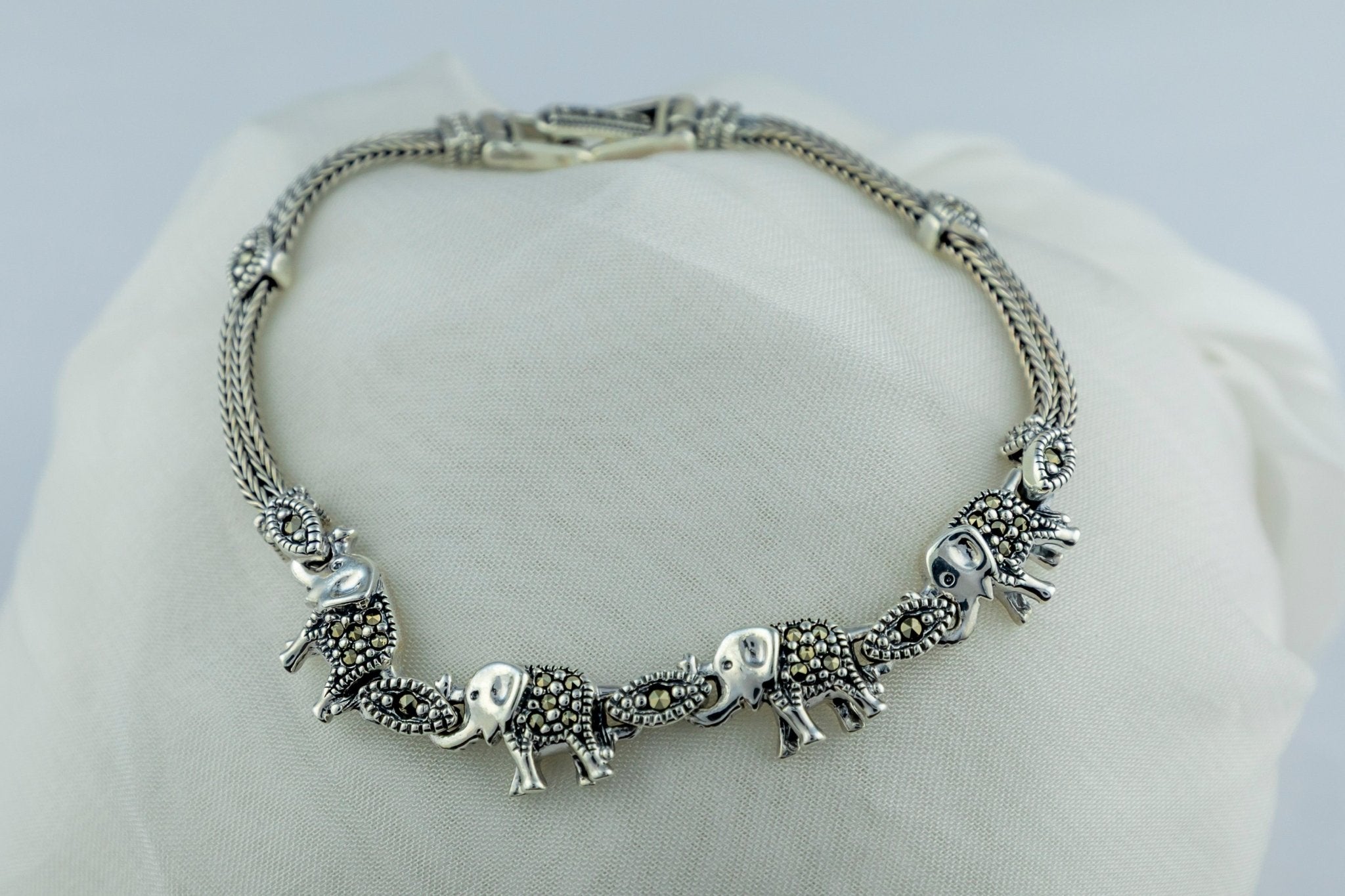 Marcasite Elephant Charm Bracelet - Miraura Jewels