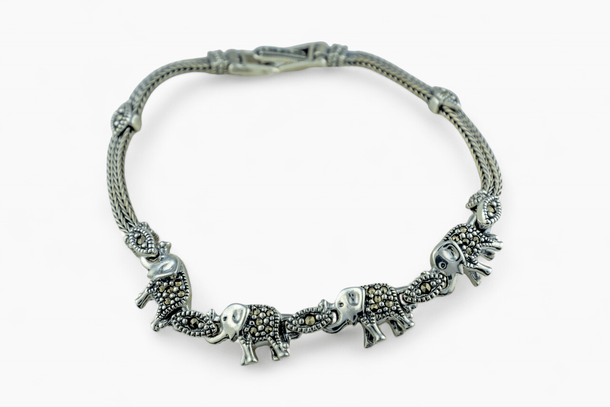 Marcasite Elephant Charm Bracelet - Miraura Jewels