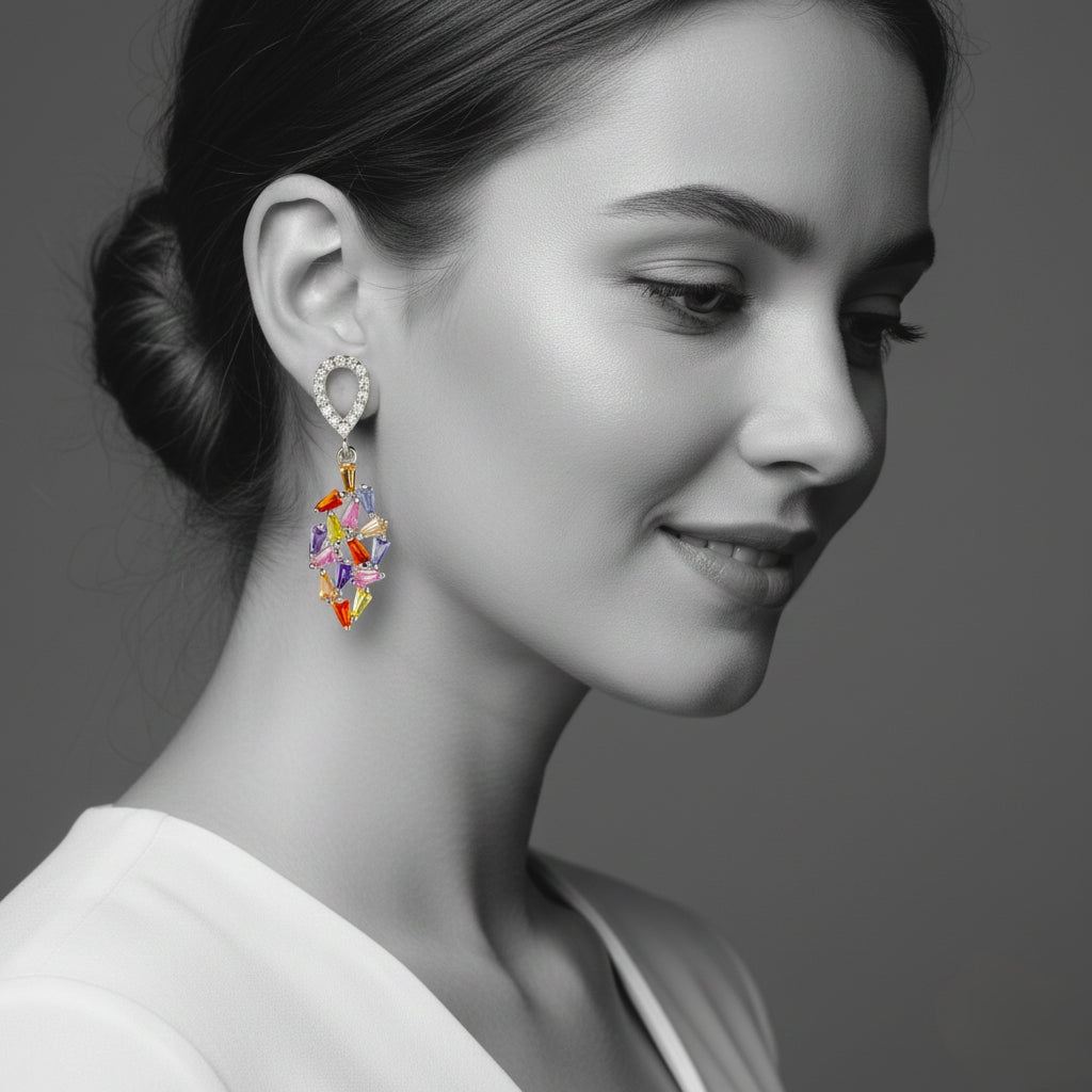 Multicolor Gemstone Leaf Earrings - Miraura Jewels