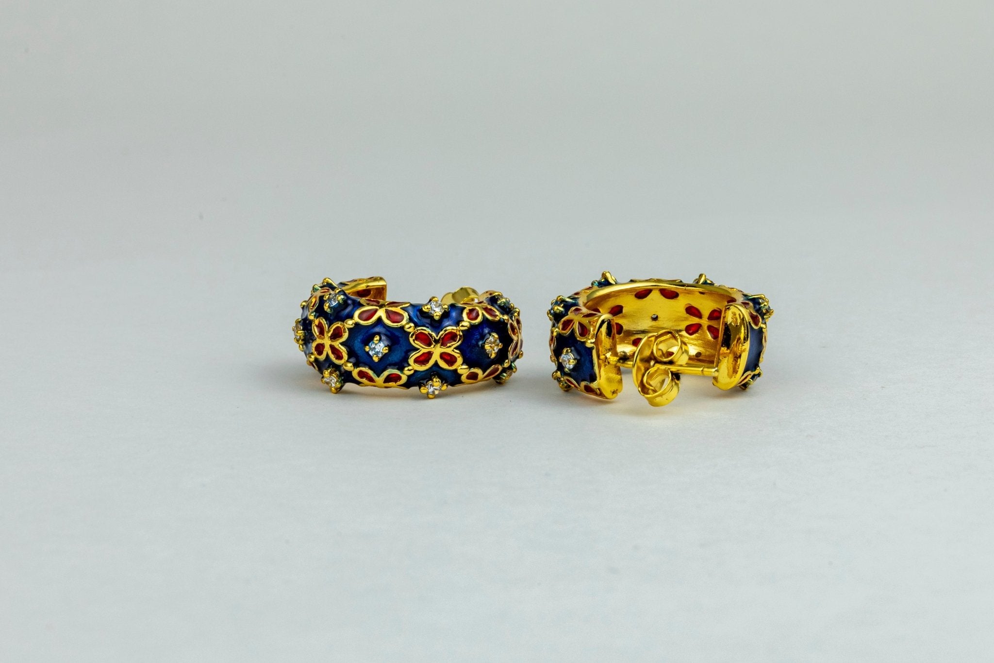 Ornate Enamel & Crystal Hoop Earrings - Miraura Jewels